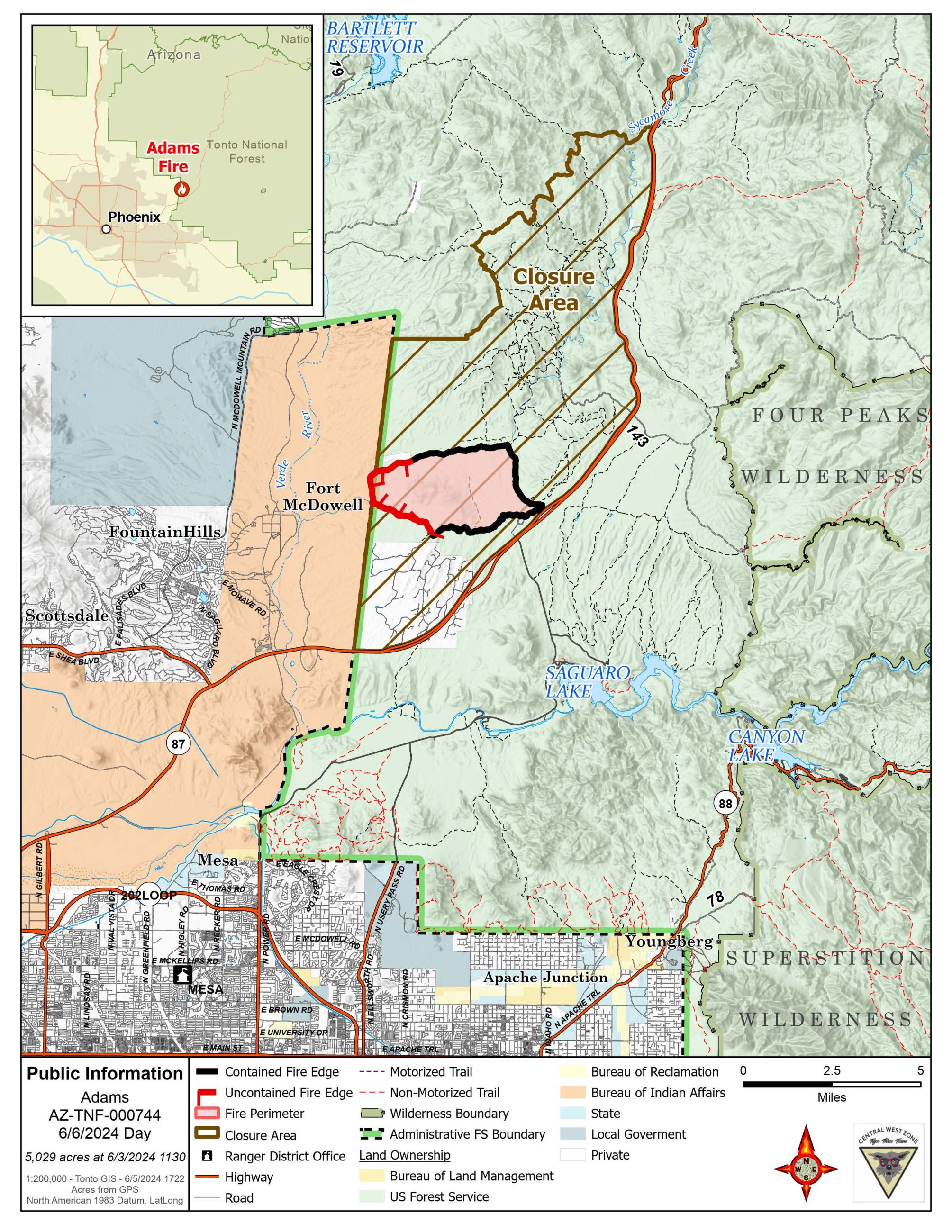 Map showing the fire area and containment line
