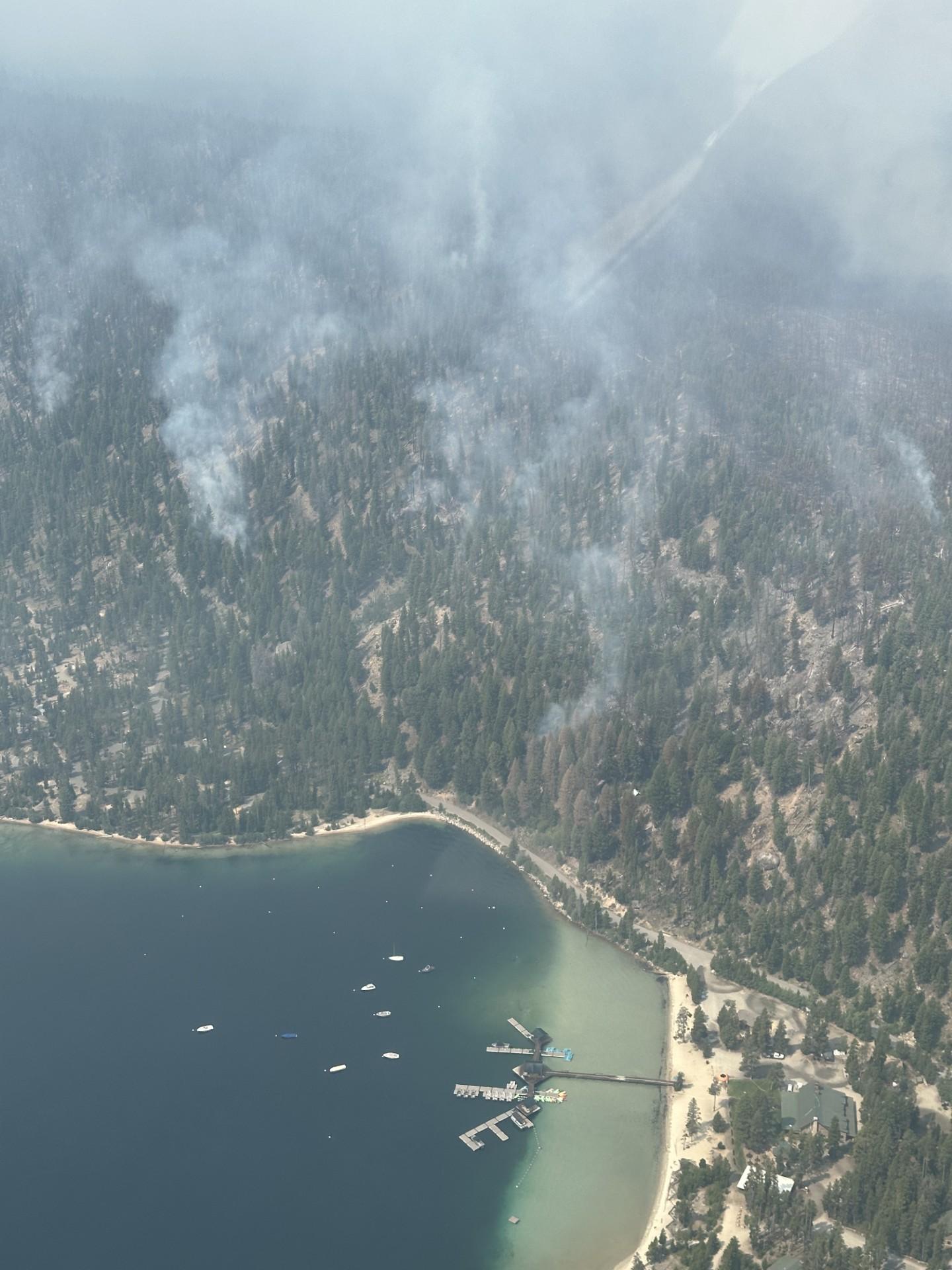 Aerial view of Redfish Lake, July 18, 2024