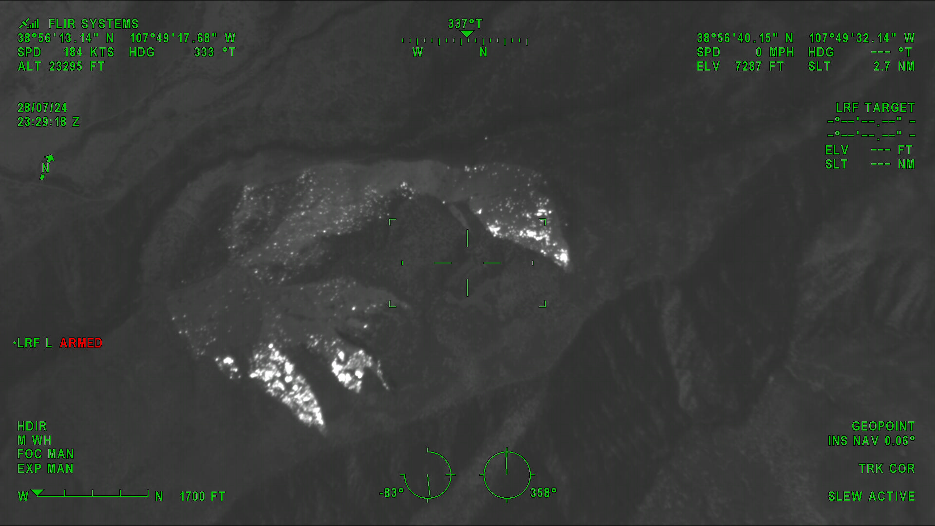 Black and white Infrared camera heat image showing the heat in the Currant Creek Fire as of Sunday, July 29, 2024 