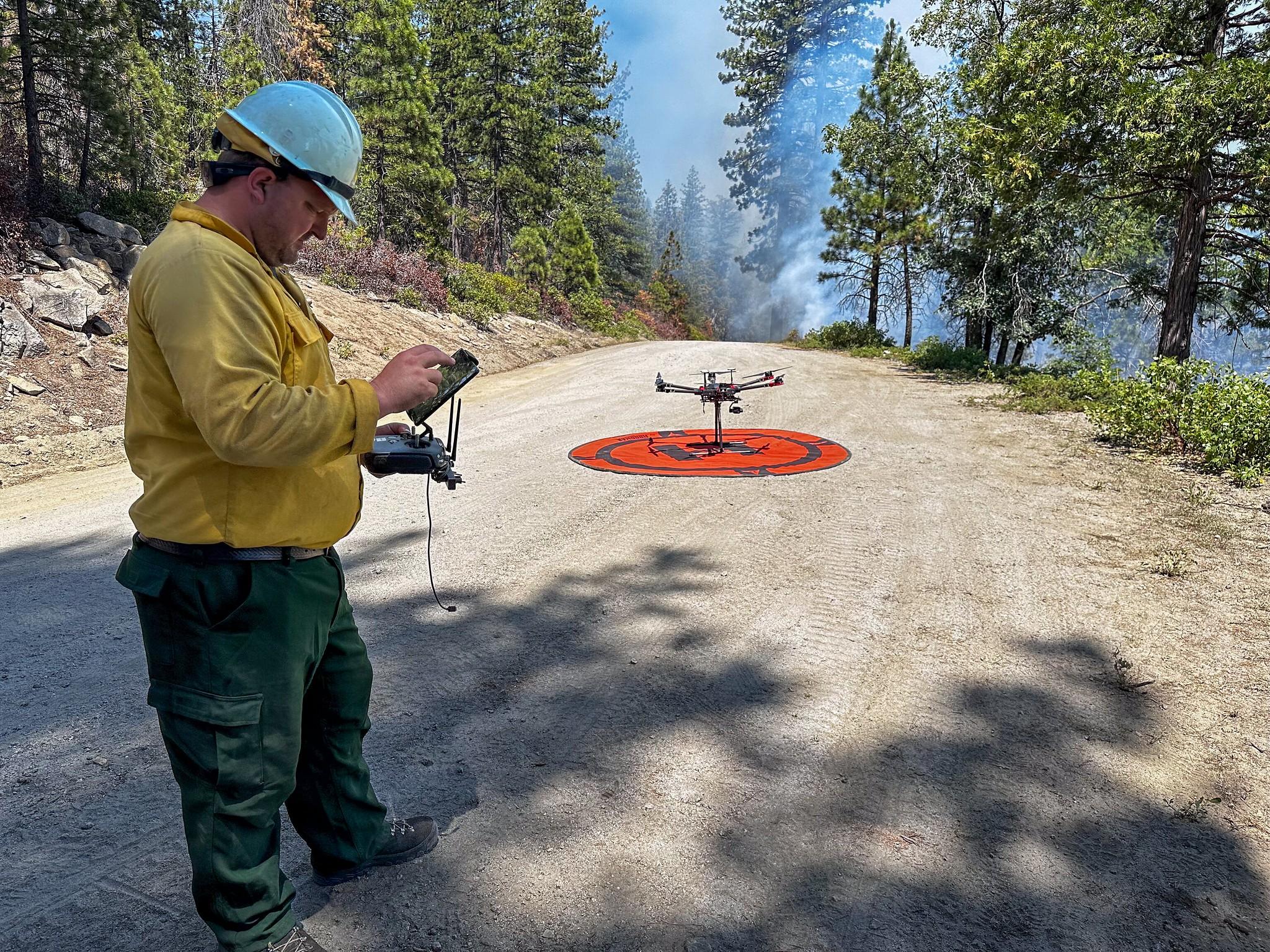 On July 6, 2024, a firefighter utilized Unmanned Aerial System (drone) technology to detect heat signatures within the fire perimeter. 