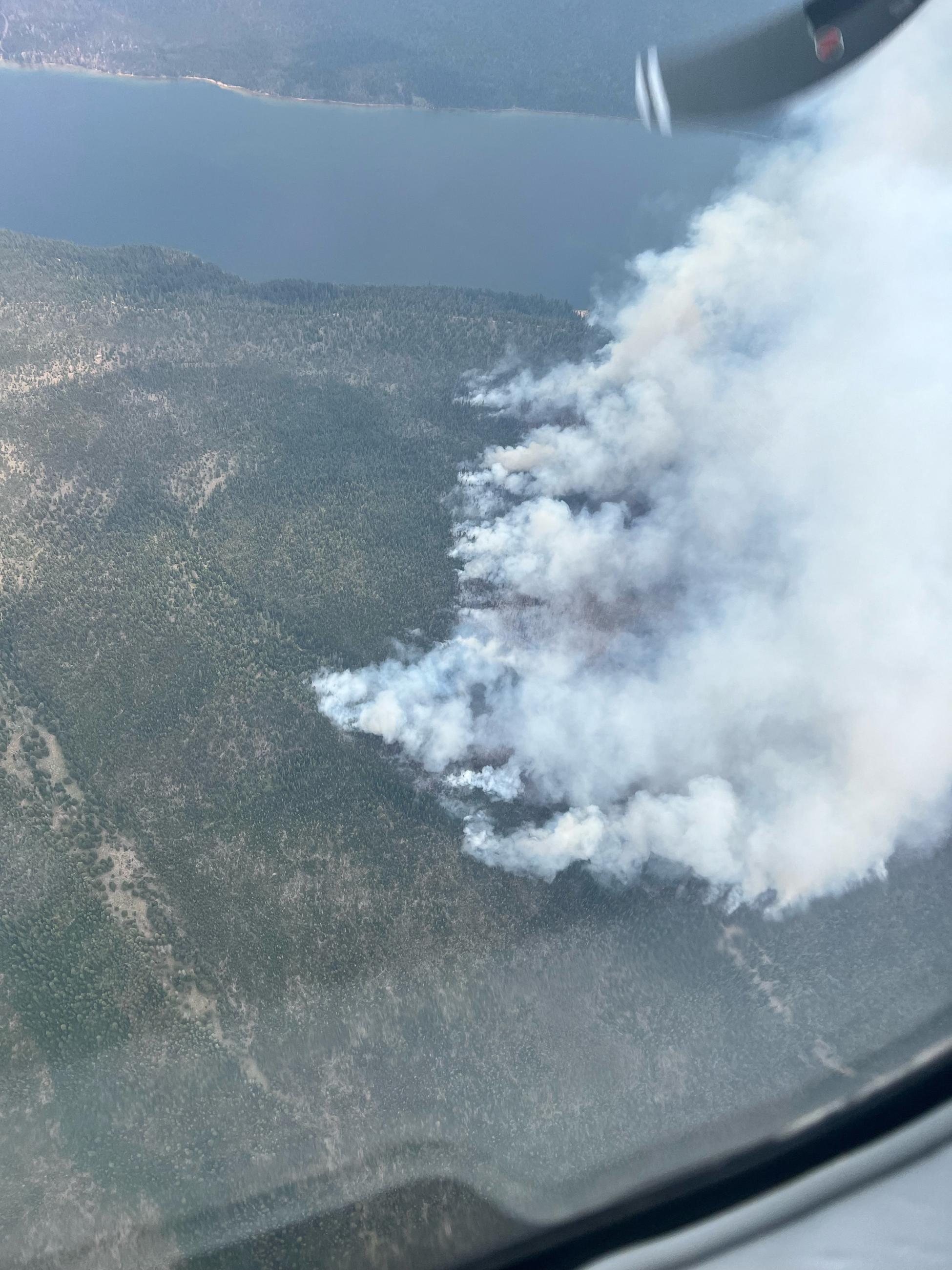 View of smoke drifting from Bench Lake Fire near Redfish Lake July 14, 2024