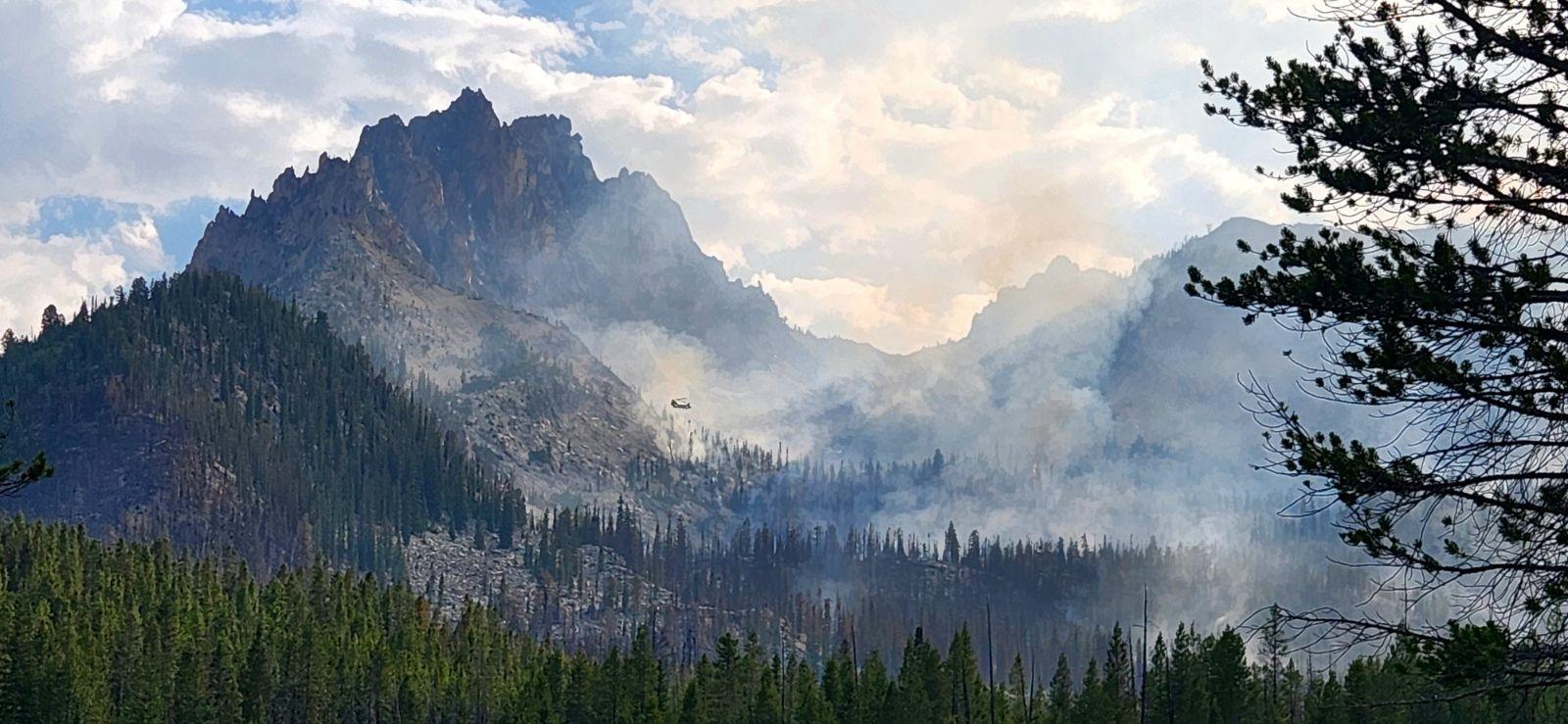 smoky mountain view with helicopter