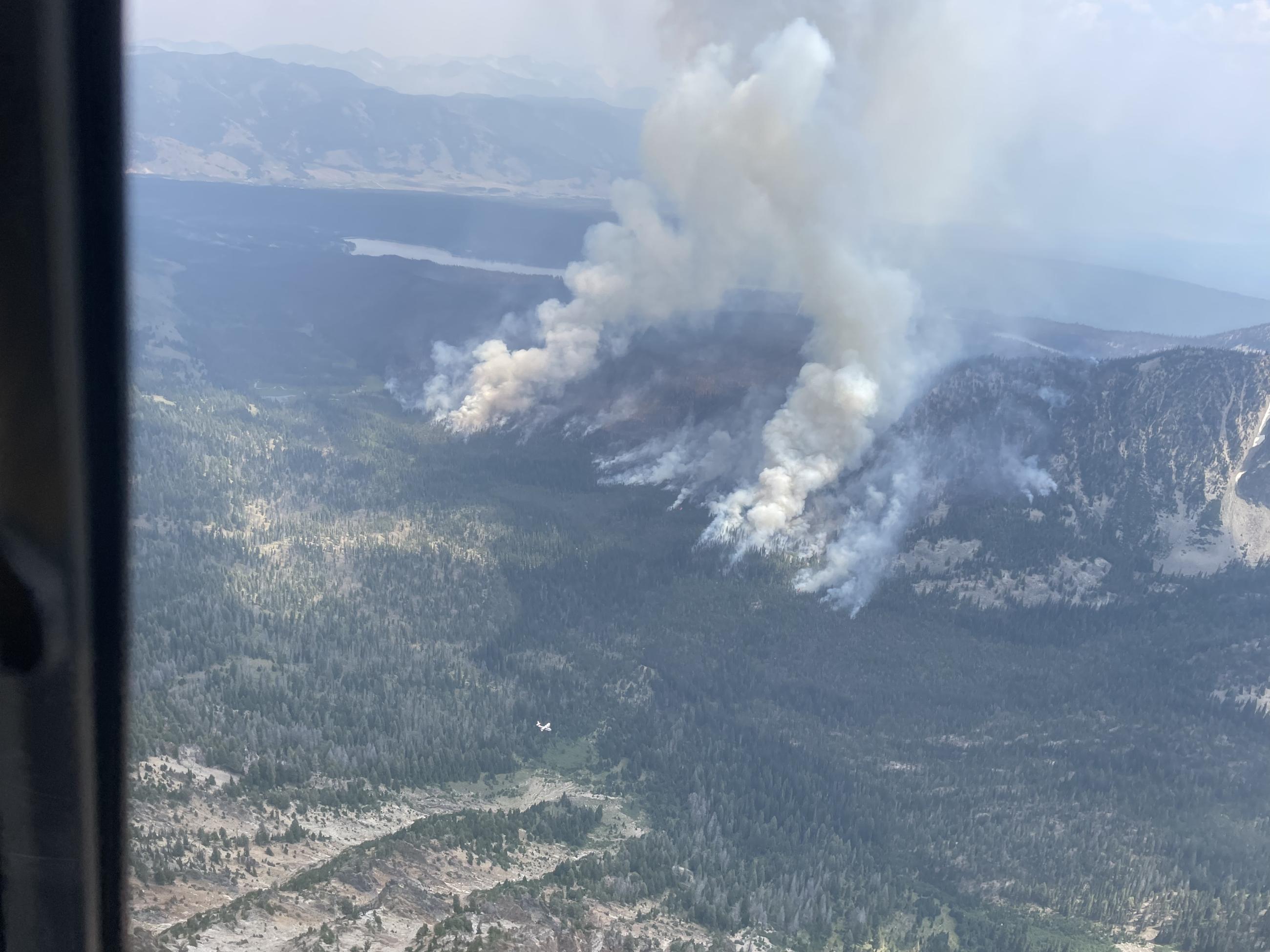 Aerial view of Fishhook drainage fire activity July 20, 2024