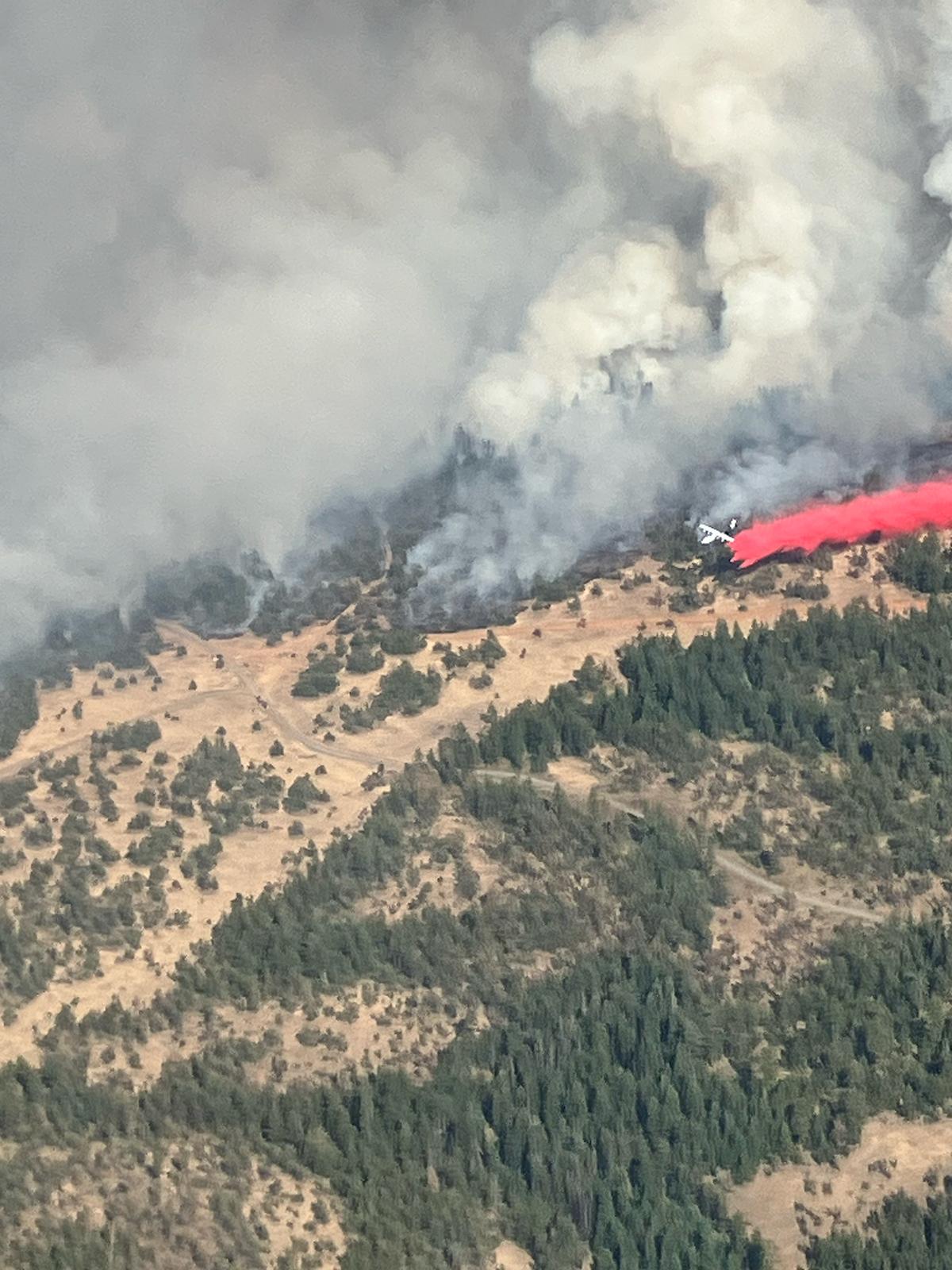 Retardant Drop and Column on Lone Rock Fire as seen from Air Attack 7-19-24