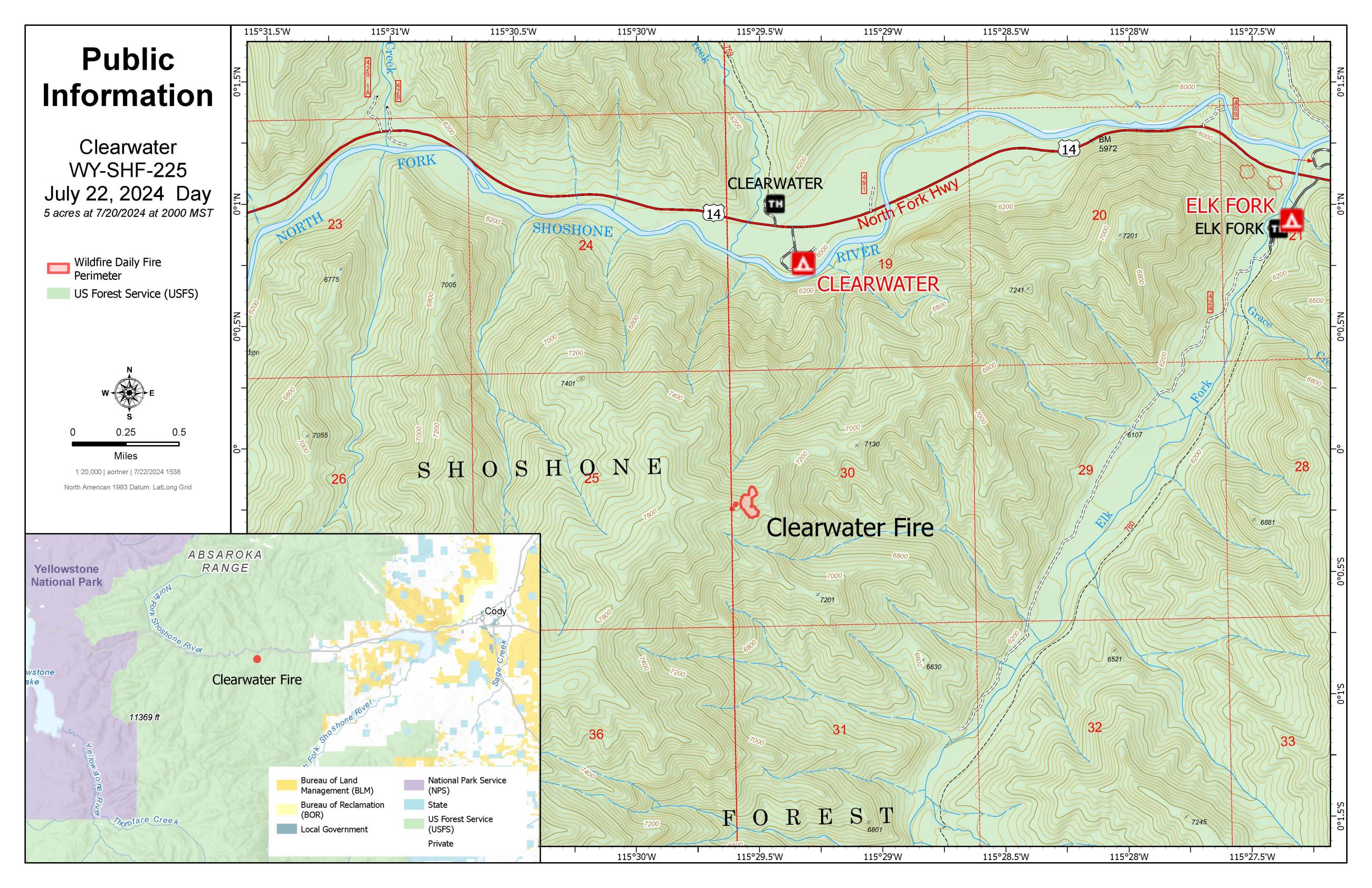A map of the Clearwater fire
