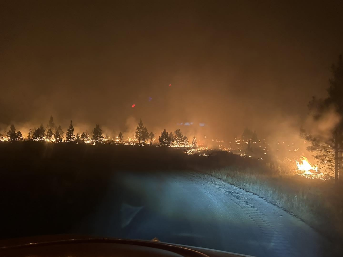 Fire effects at night on the Lone Rock Fire