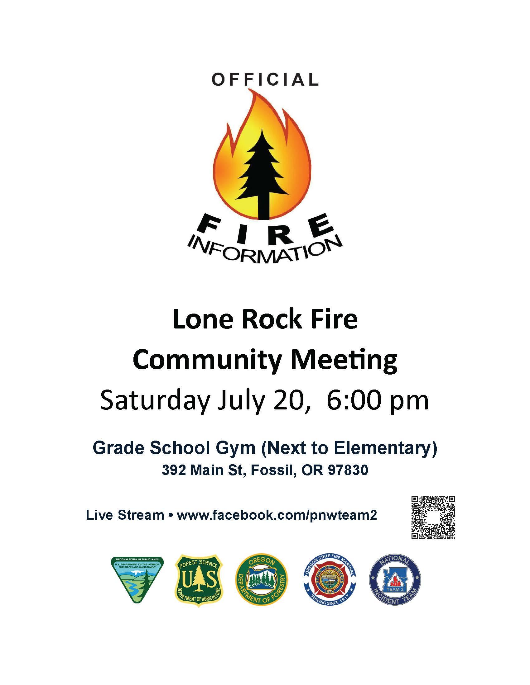 July 20 Community Meeting Announcement Lone Rock Fire