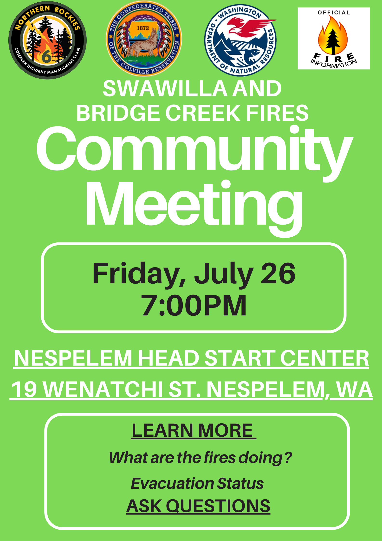 Community meeting poster with logos on the top 