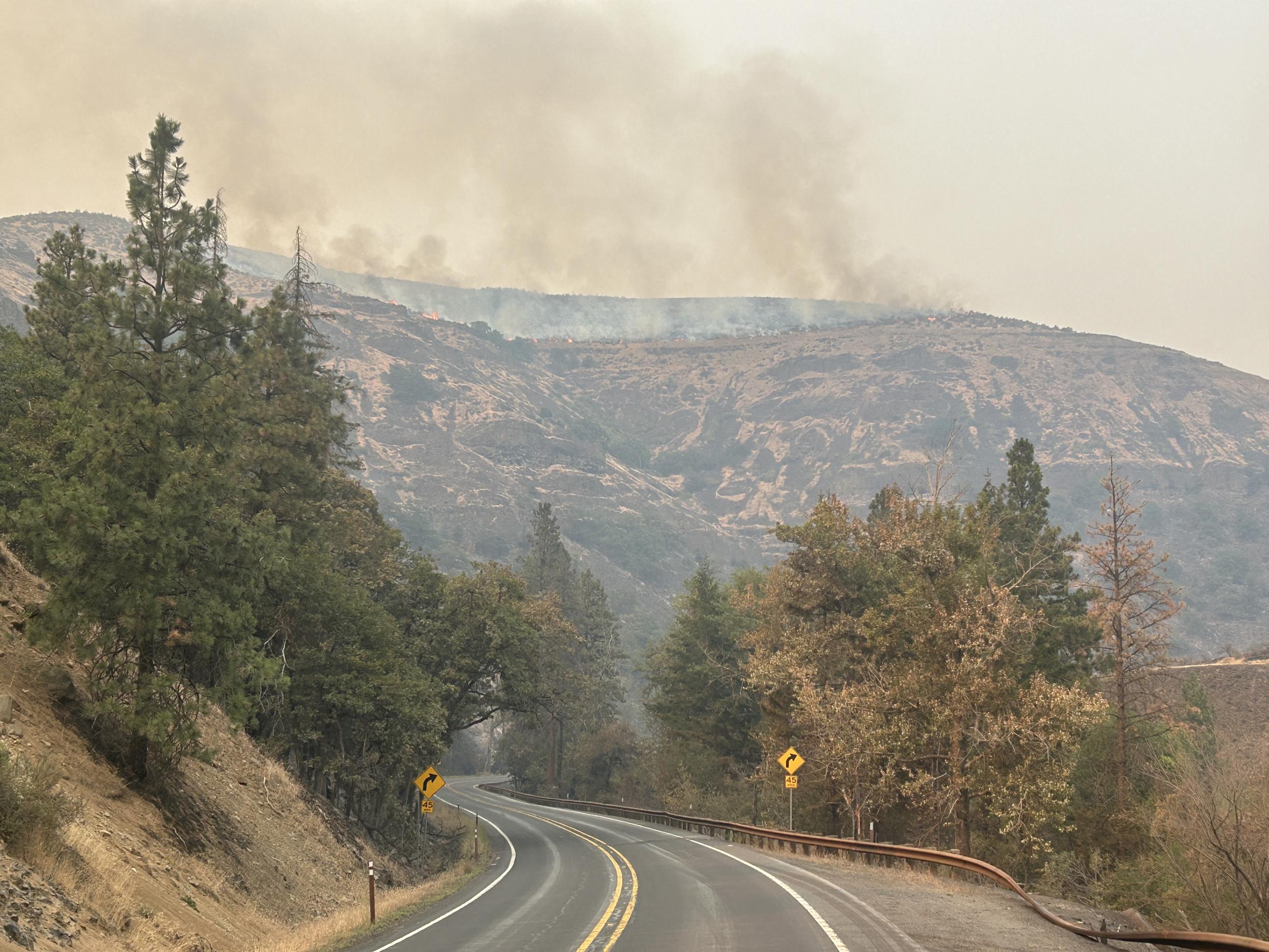 Fire running up a hill