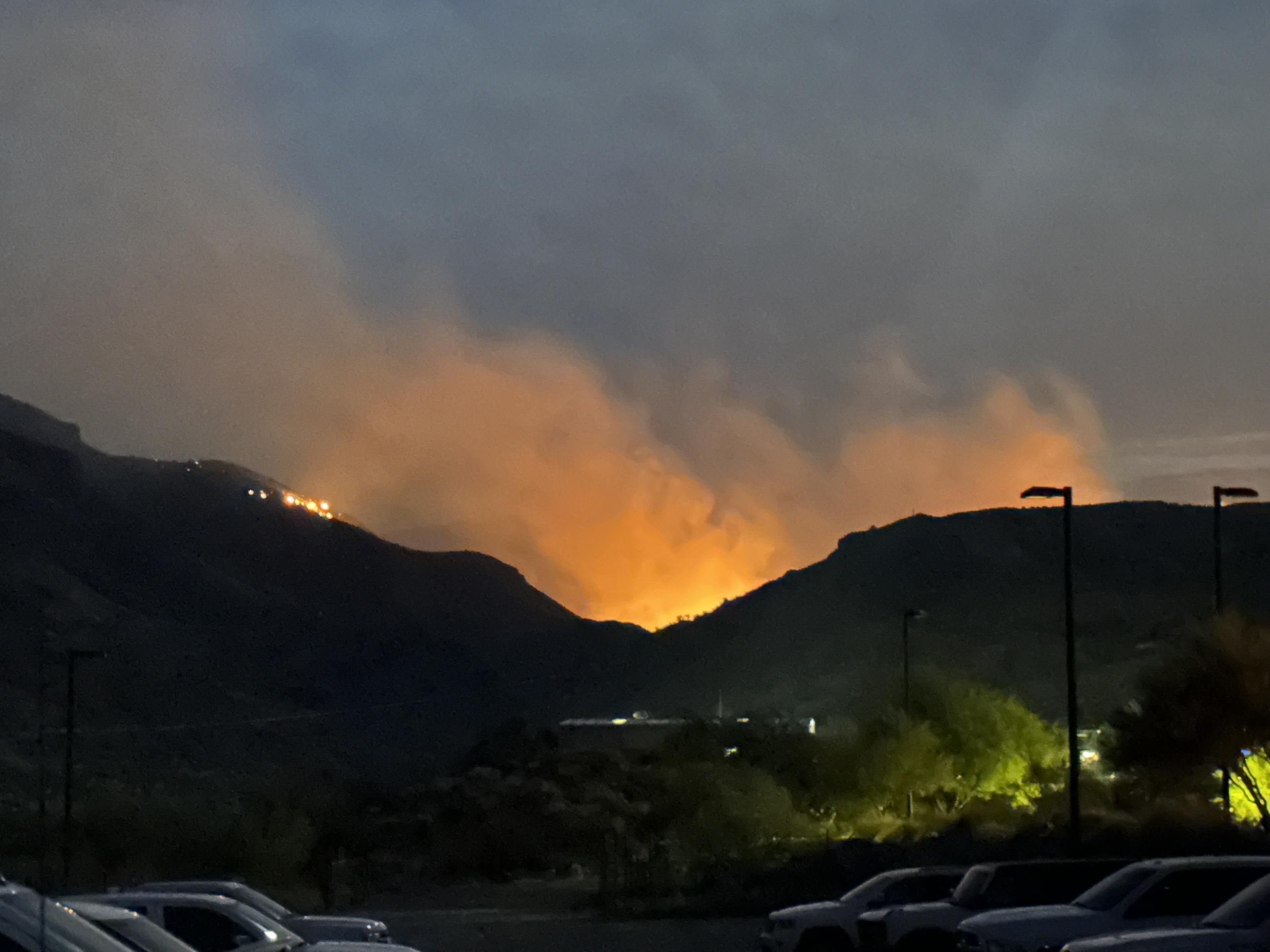 Night fire activity, looking south at the fire