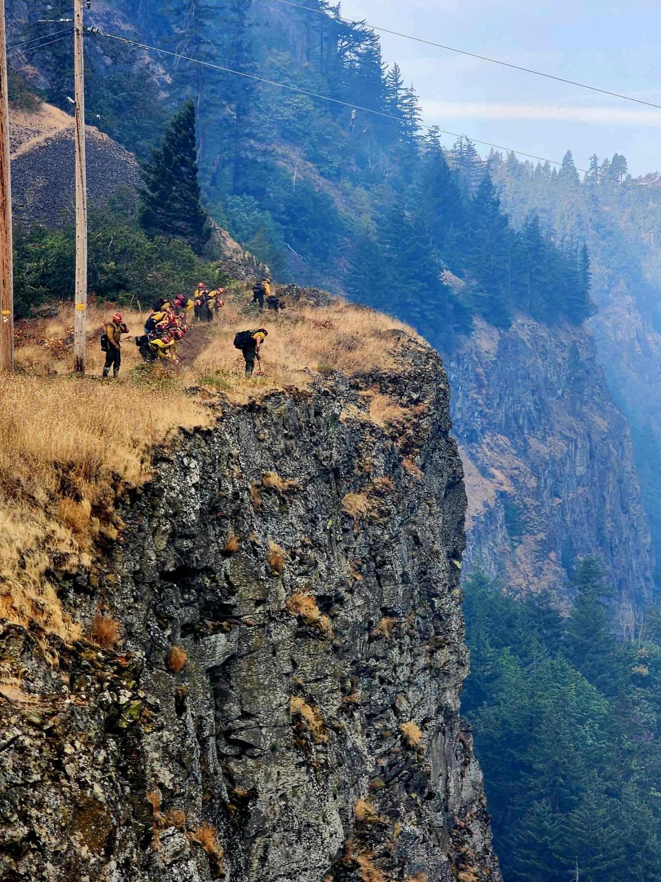 Microwave Tower Fire Crews Working Above the Cliffs