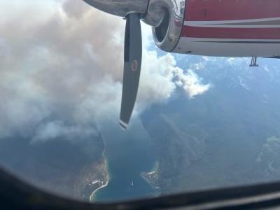 Bench Lake Fire smoke column with propeller on July 13, 2024