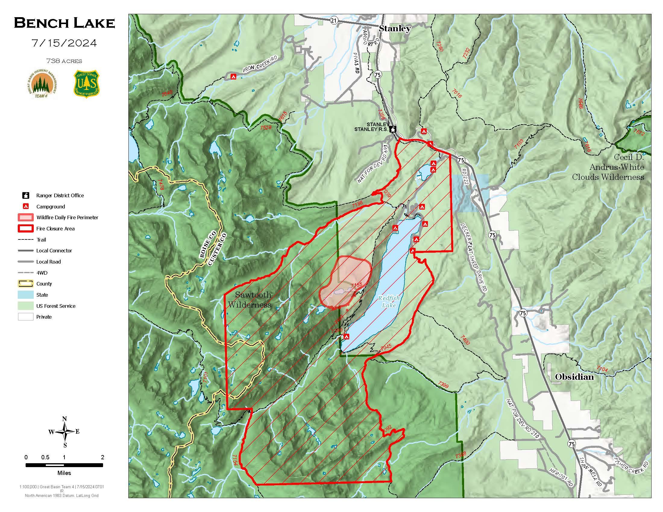 July 15 Bench Lake Fire map