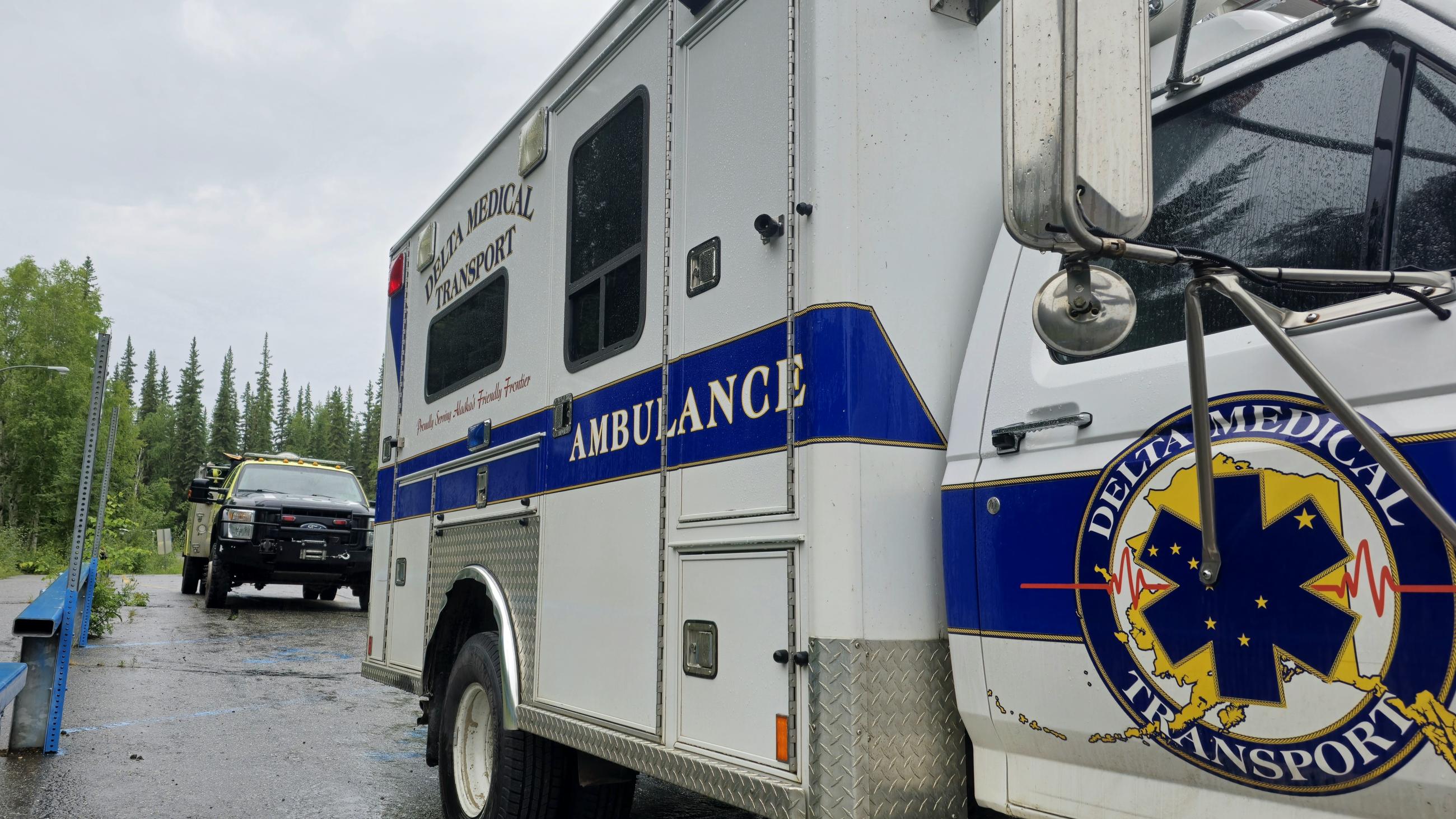 Parked ambulance and engine