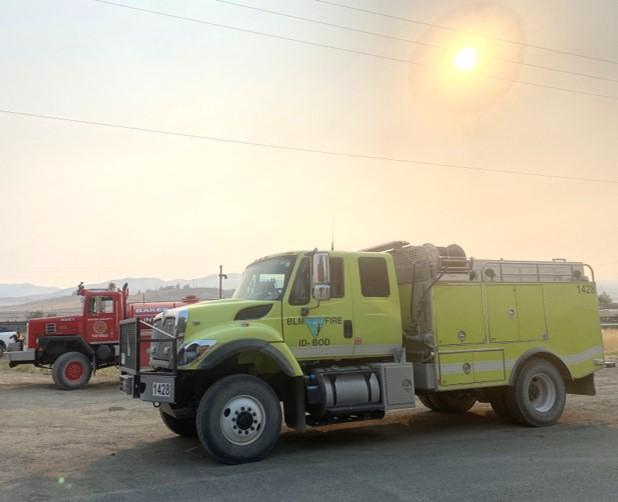Parked BLM Fire Engine with Sun Rising