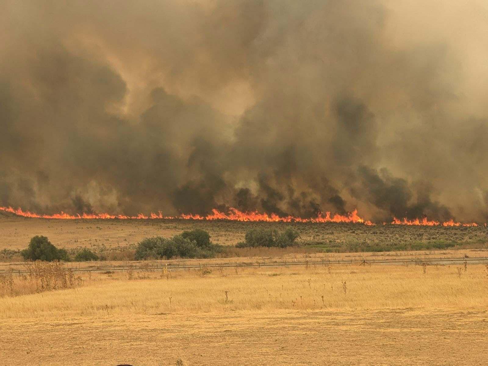 Flames and smoke above grass/shrubland