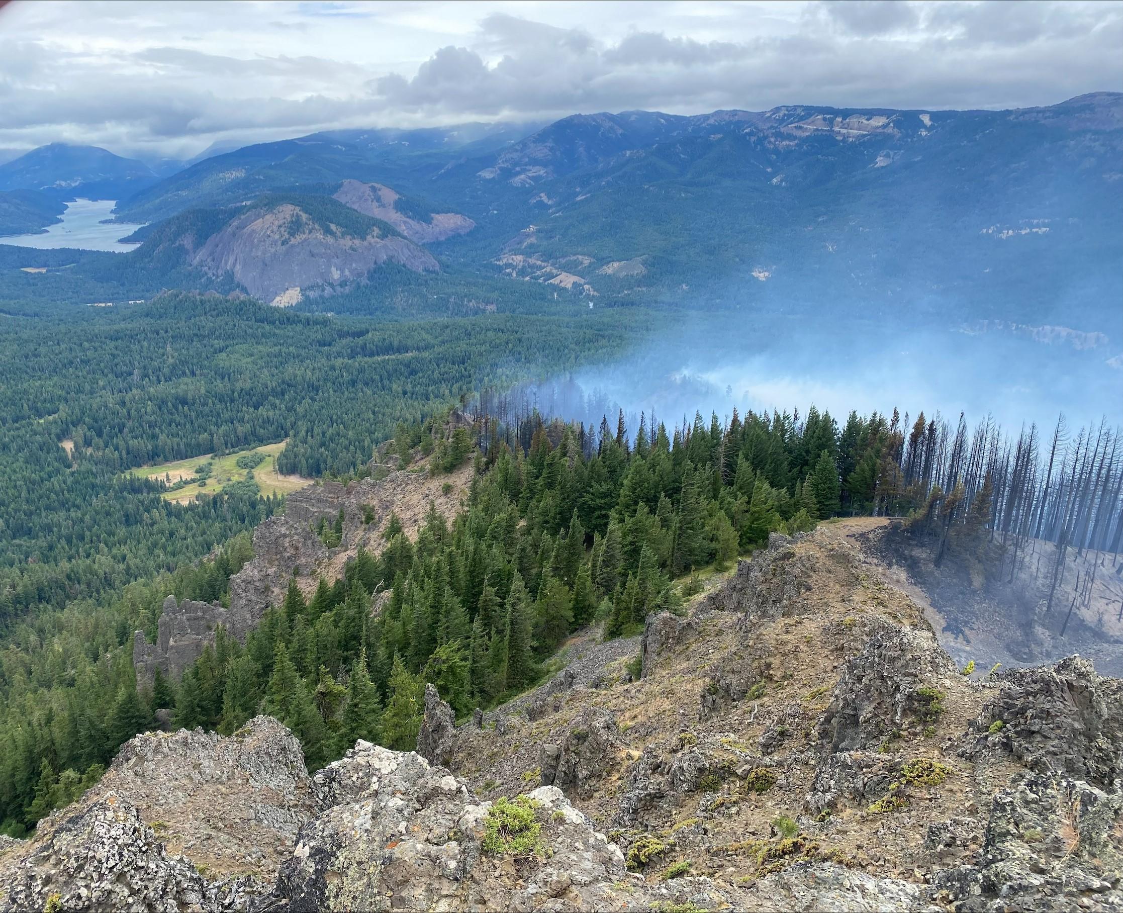 Fire and smoke from an aerial view