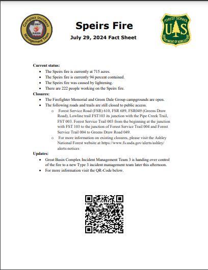 Fact sheet for the Speirs Fire operational period 0600-2200 07/29/2024