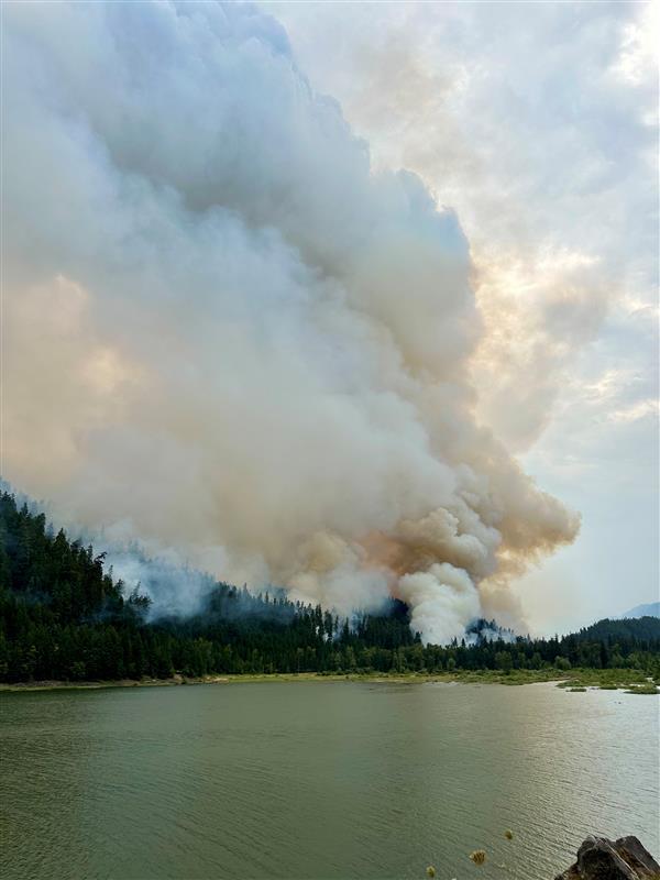 smoke rises from the coffeepot fire near sand prairie campground july 29