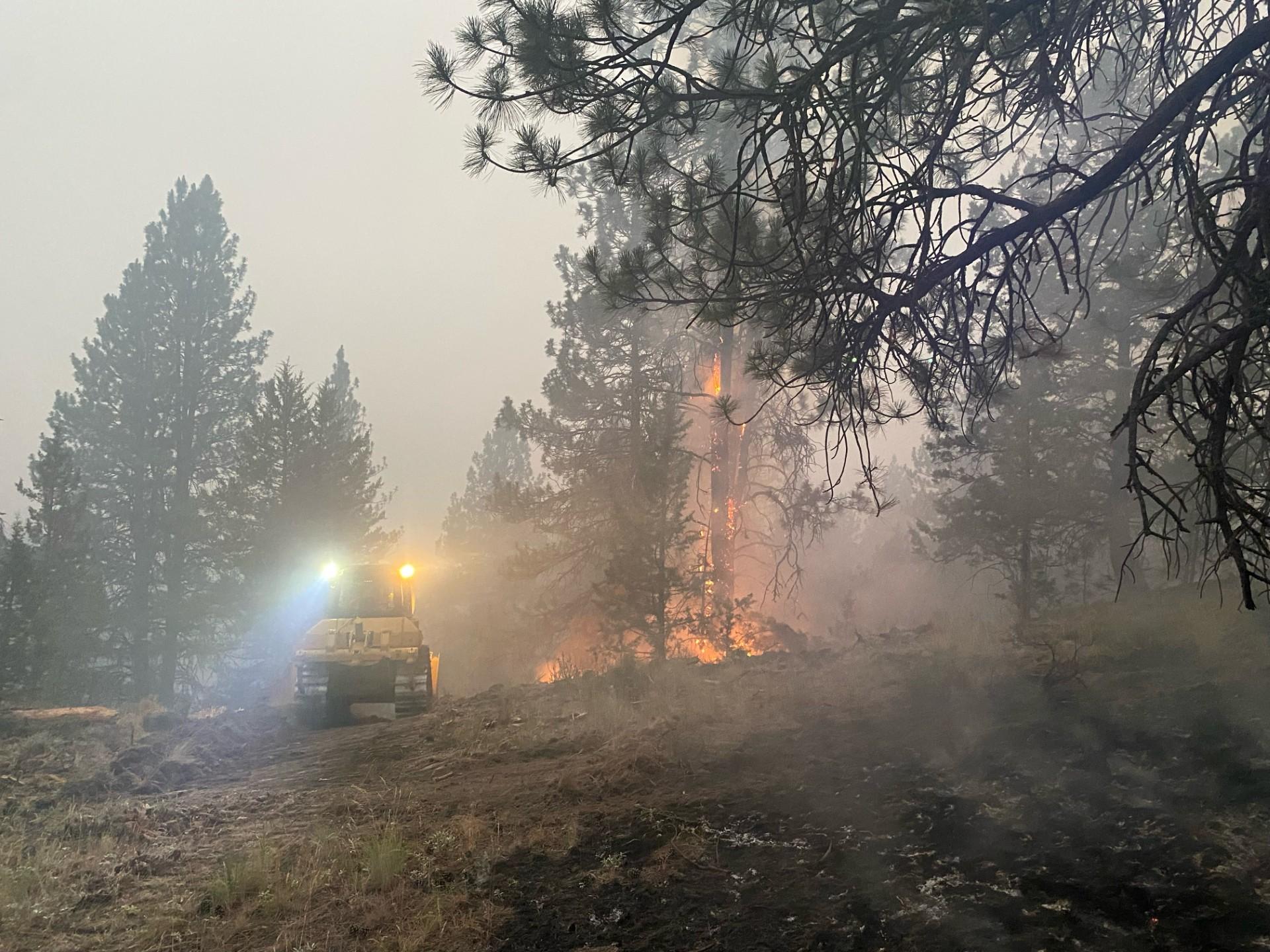 Dozer building line, trees and some fire