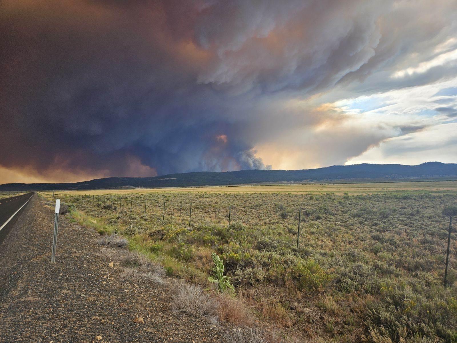 Falls Fire 2024, as seen from Hwy 395 on July 15