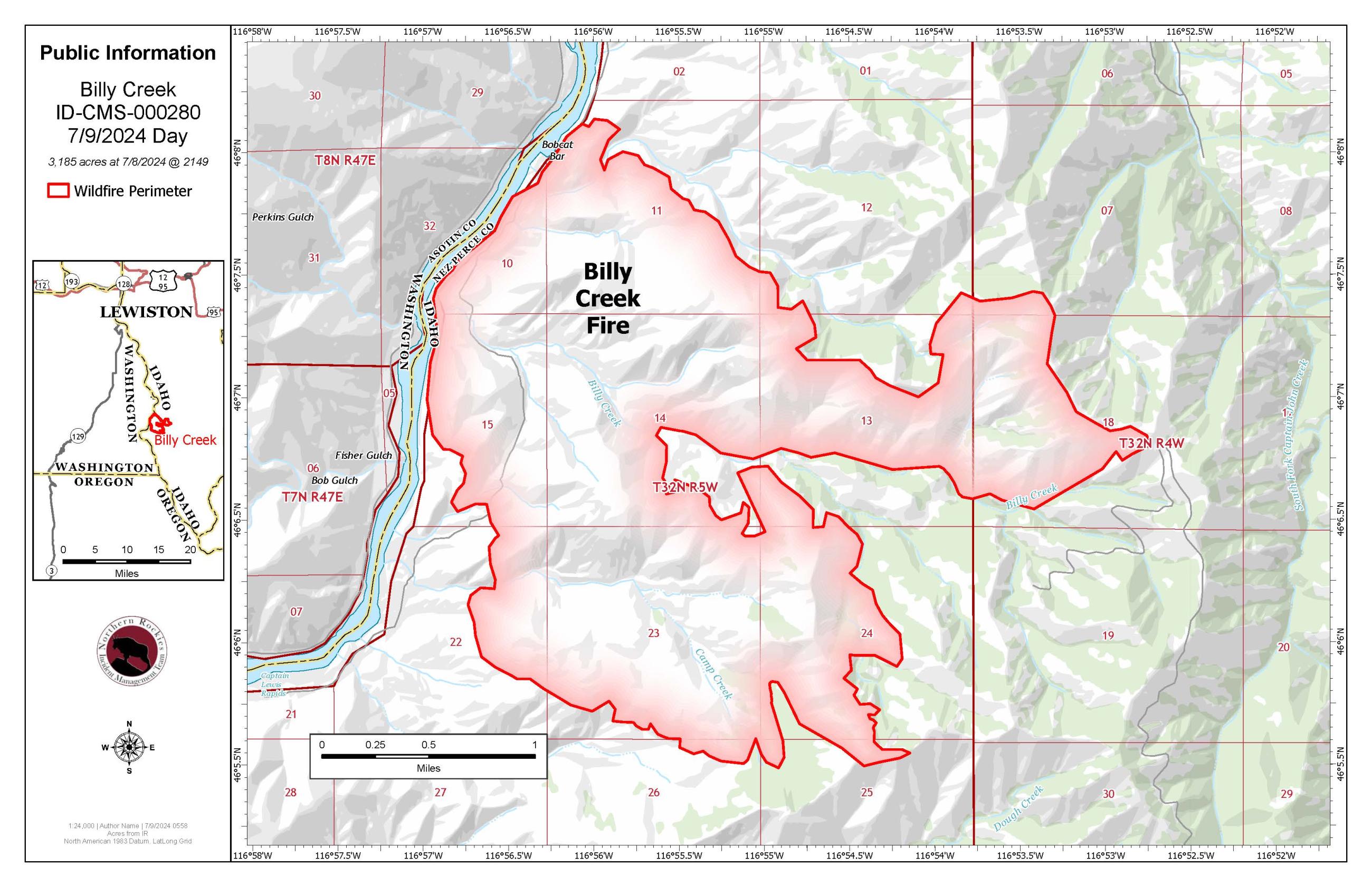 Billy Creek Fire July 9 PIO Map