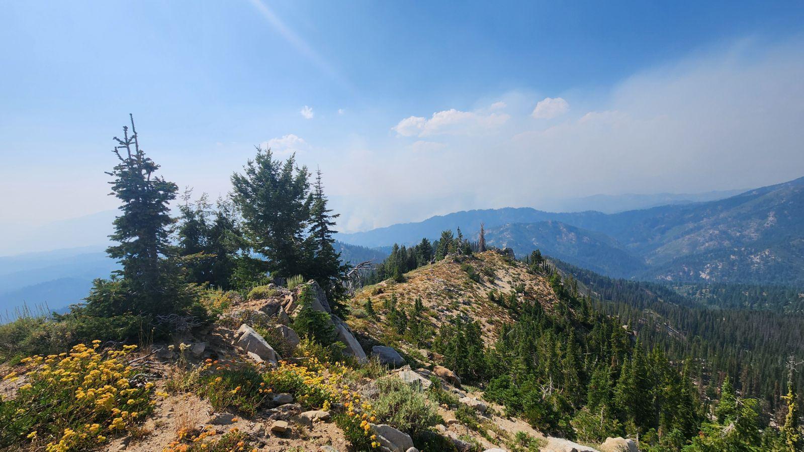 A photo of smoke in the distance from Scott Mountain Lookout