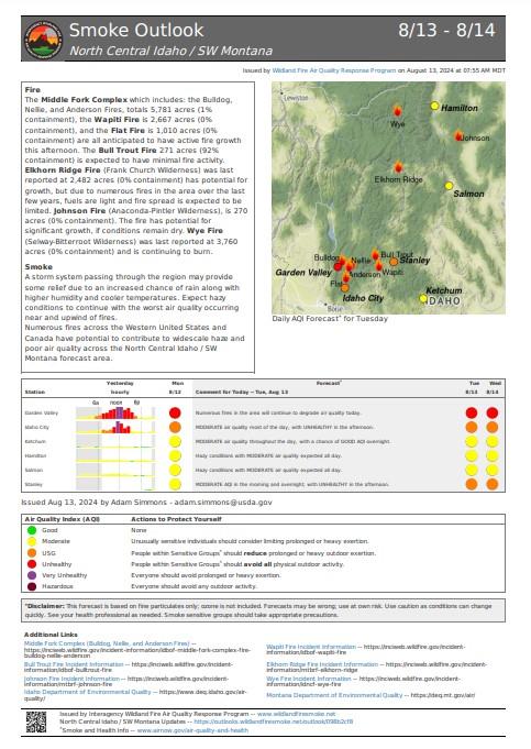 Daily smoke report for Middle Fork Complex for August 13, 2024