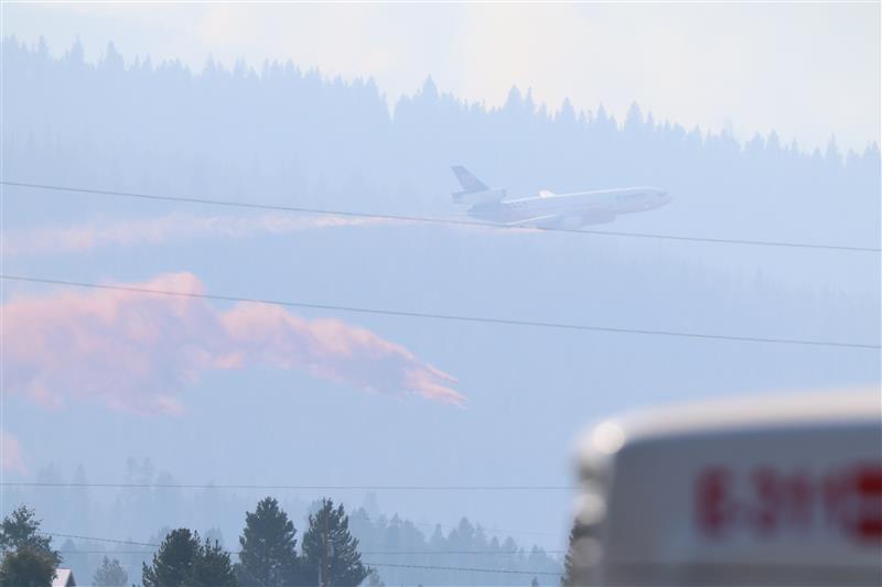 Air Tanker Making Drop in Smoky Conditions, August 26