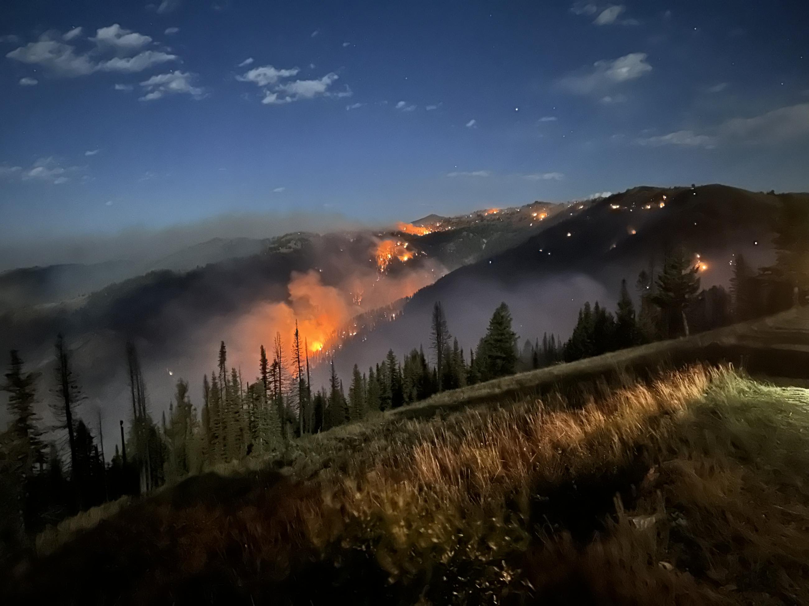 View of flames in the early morning