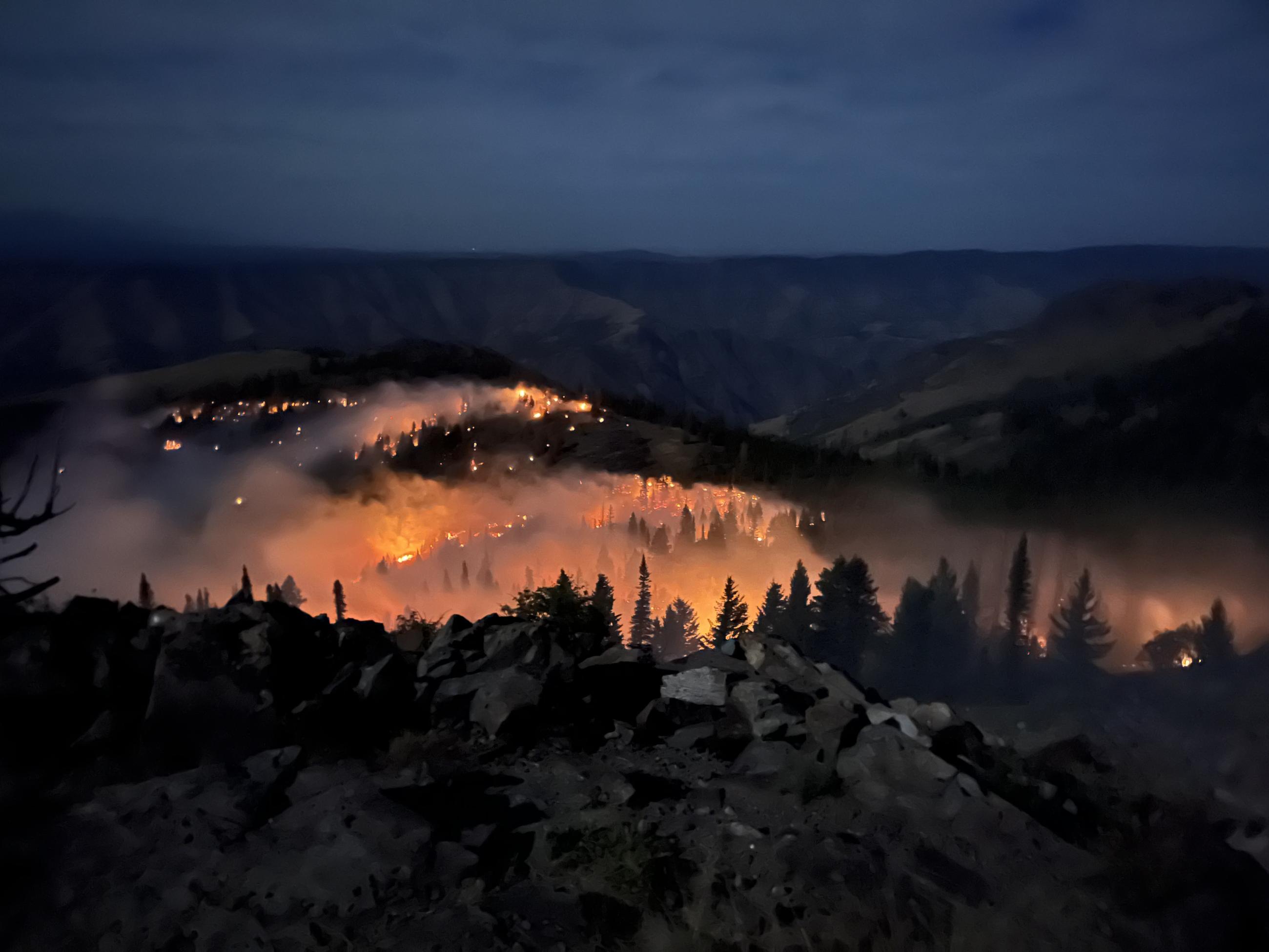 Night photo of glowing flames