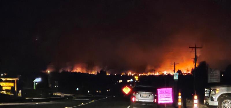 Fire Activity at Night Along Hwy 21 West of Stanley, August 26