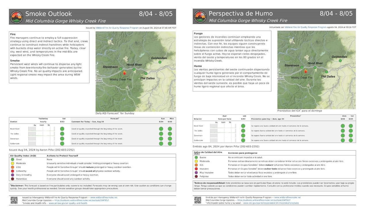 Smoke Report Mid-Columbia Gorge, English and Spanish, August 4, 2024