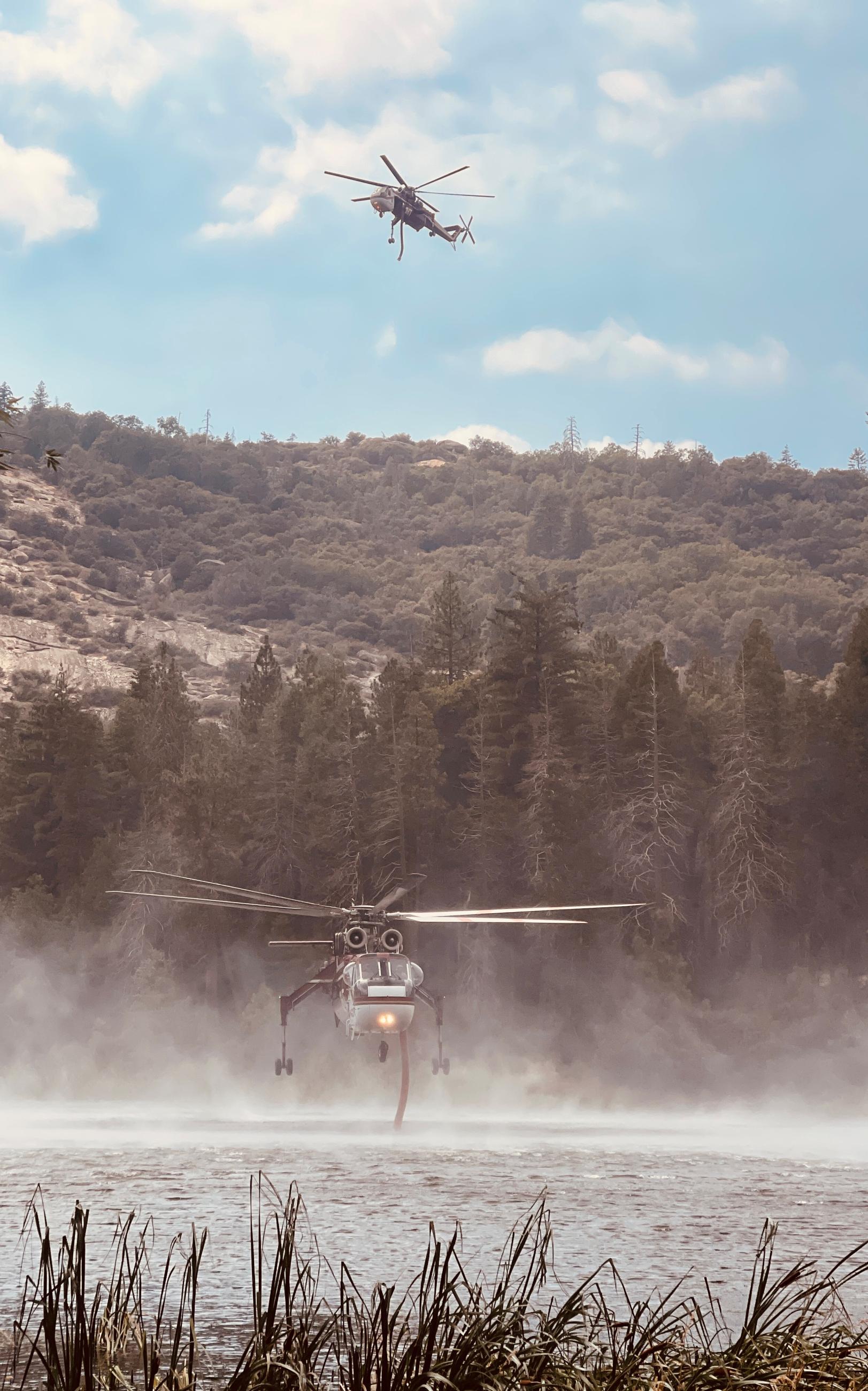 Showing various type of helicopters dipping out of Grouse Dip during the Coffee Pot Fire on August 24, 2024.