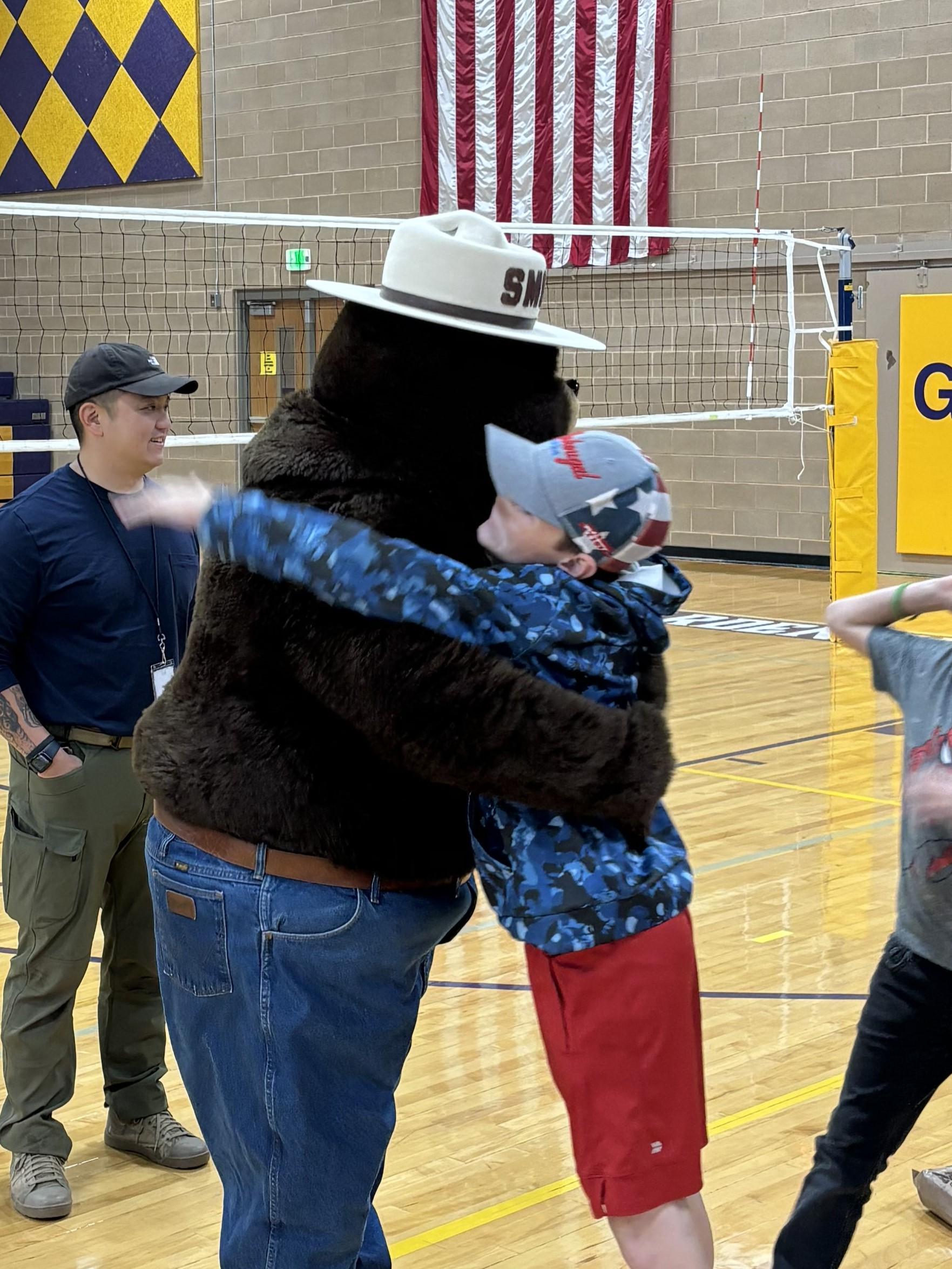 Surprise appearance by Smokey Bear on August 29, 2024 at the Garden Valley School K through 5th Grade assembly. 