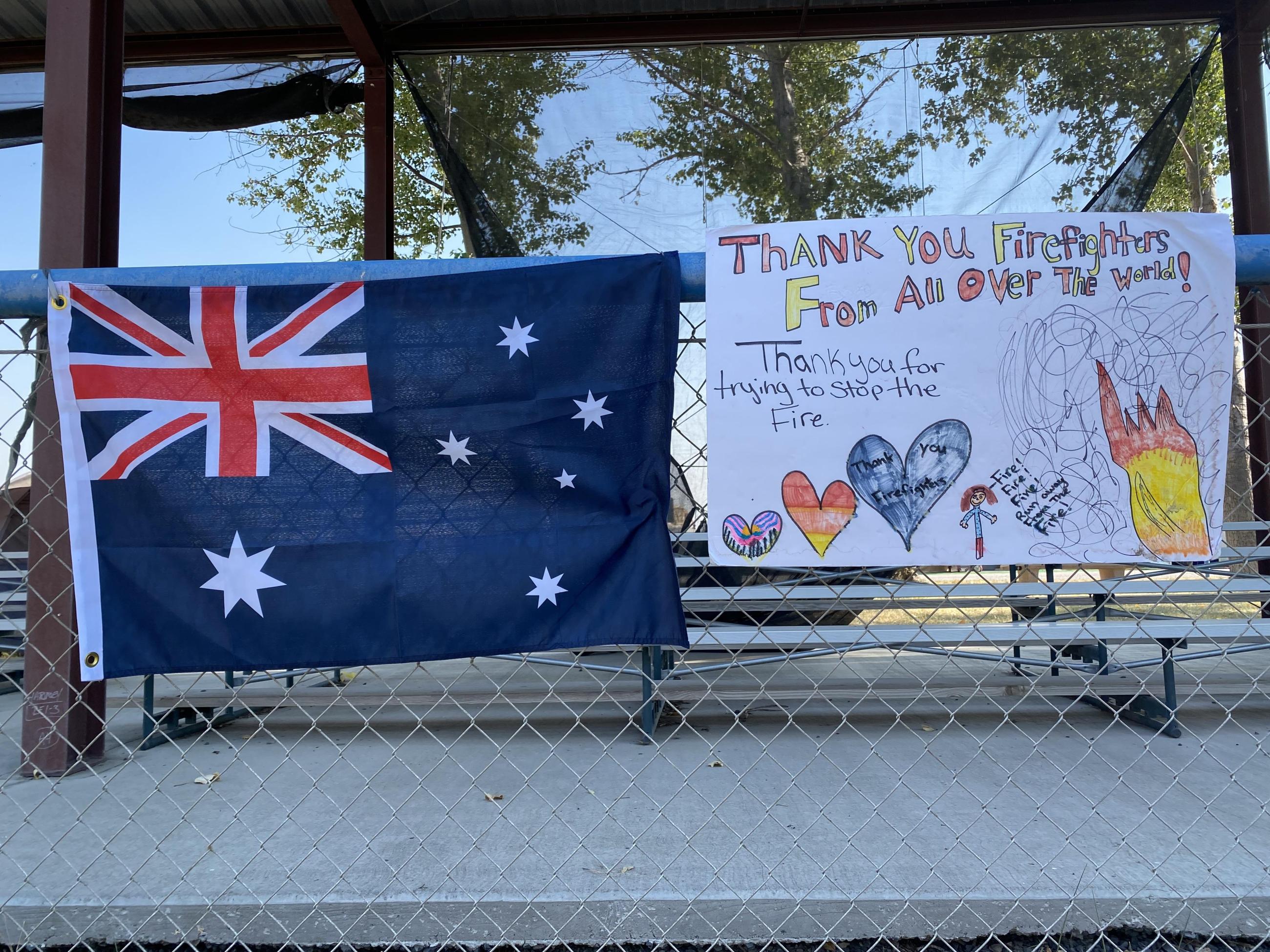 Australian Flag and Thank You Signs for Falls & Telephone Fires