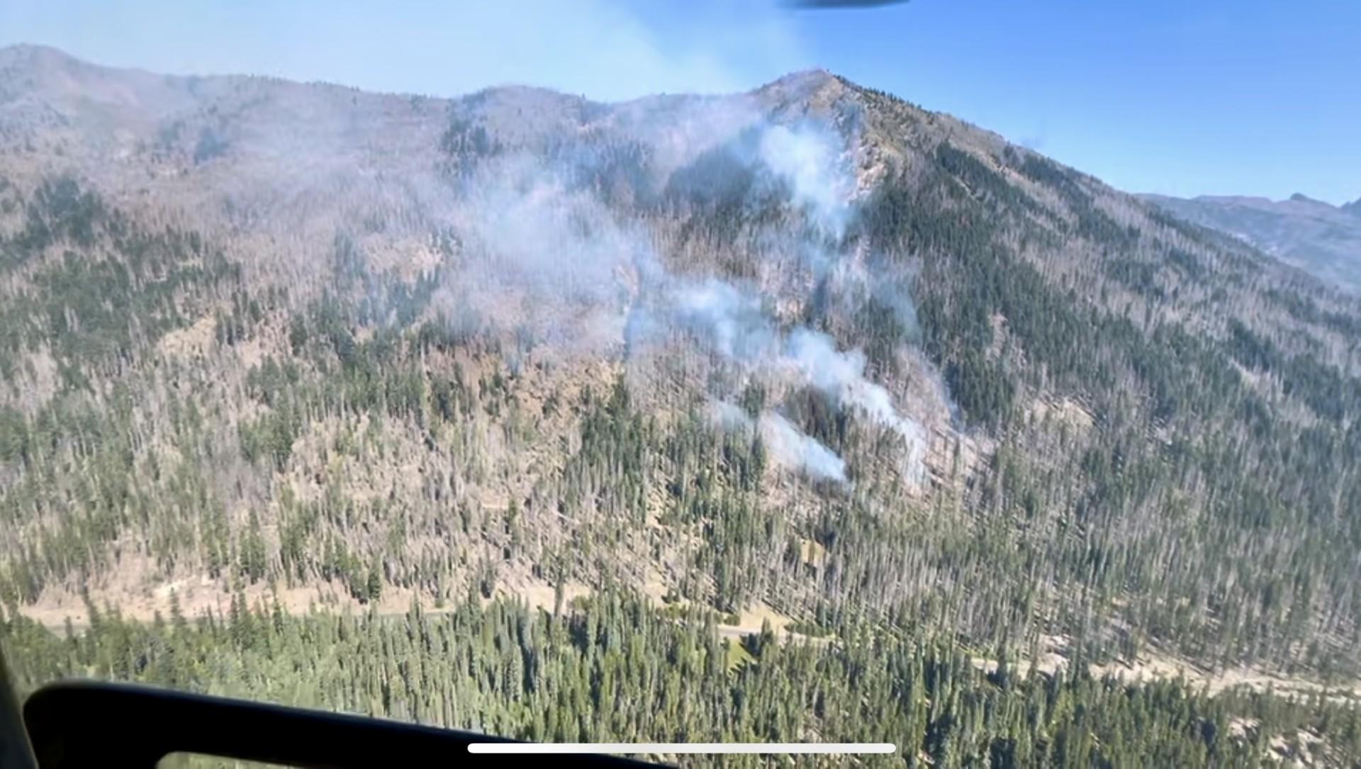 Smoke showing from the Lodgepole Fire taken from a helocopter