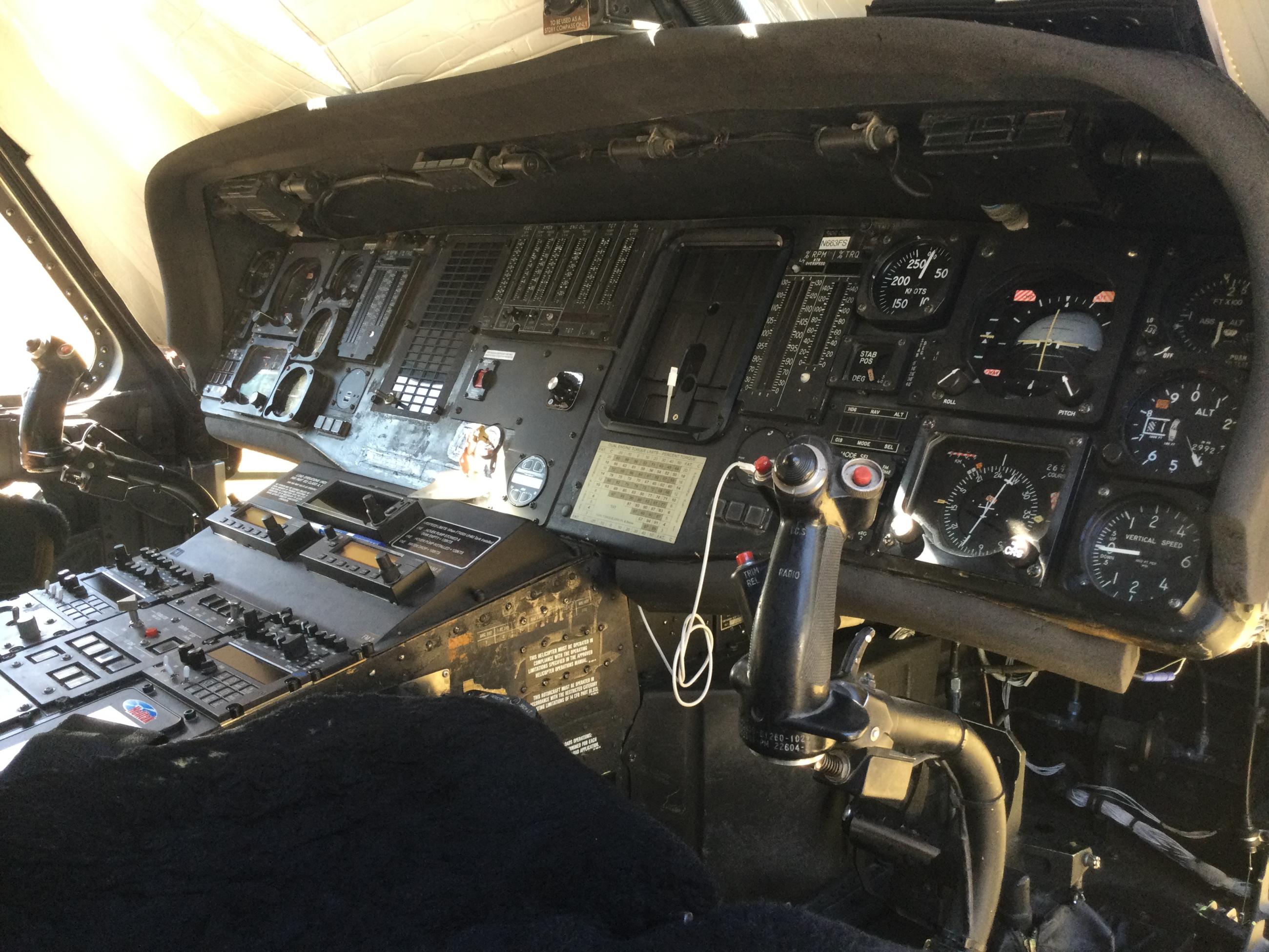 Gauges and knobs in helicopter dash