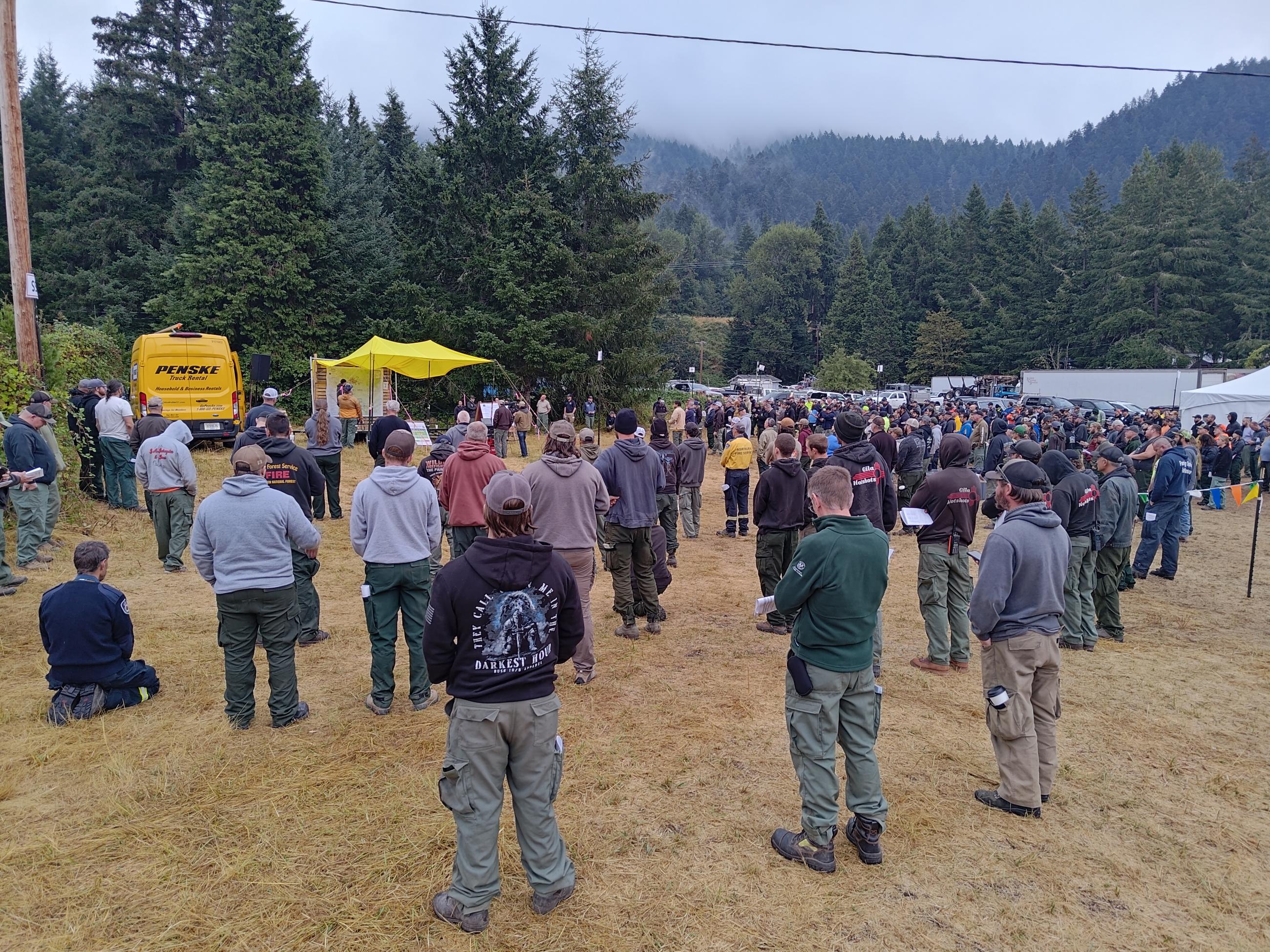 many people outside listening