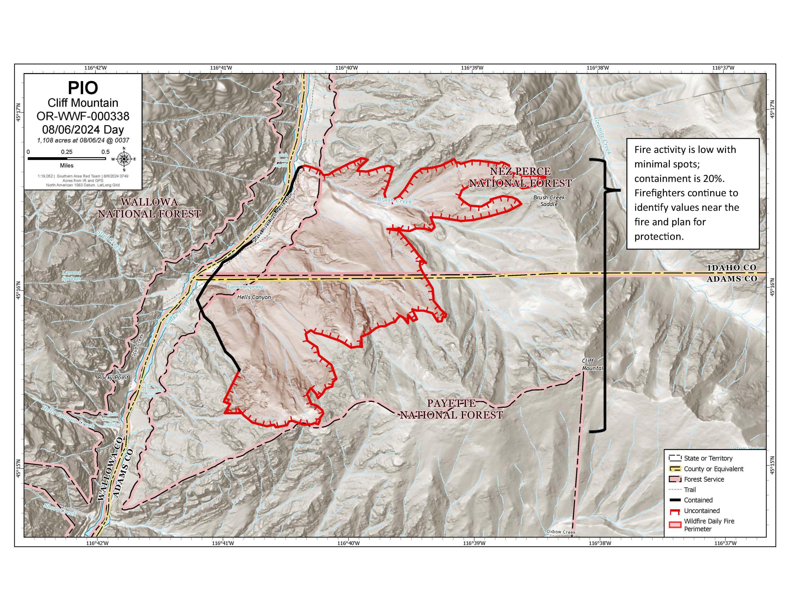 Public Information Map for the Cliff Mountain Fire on August 6, 2024