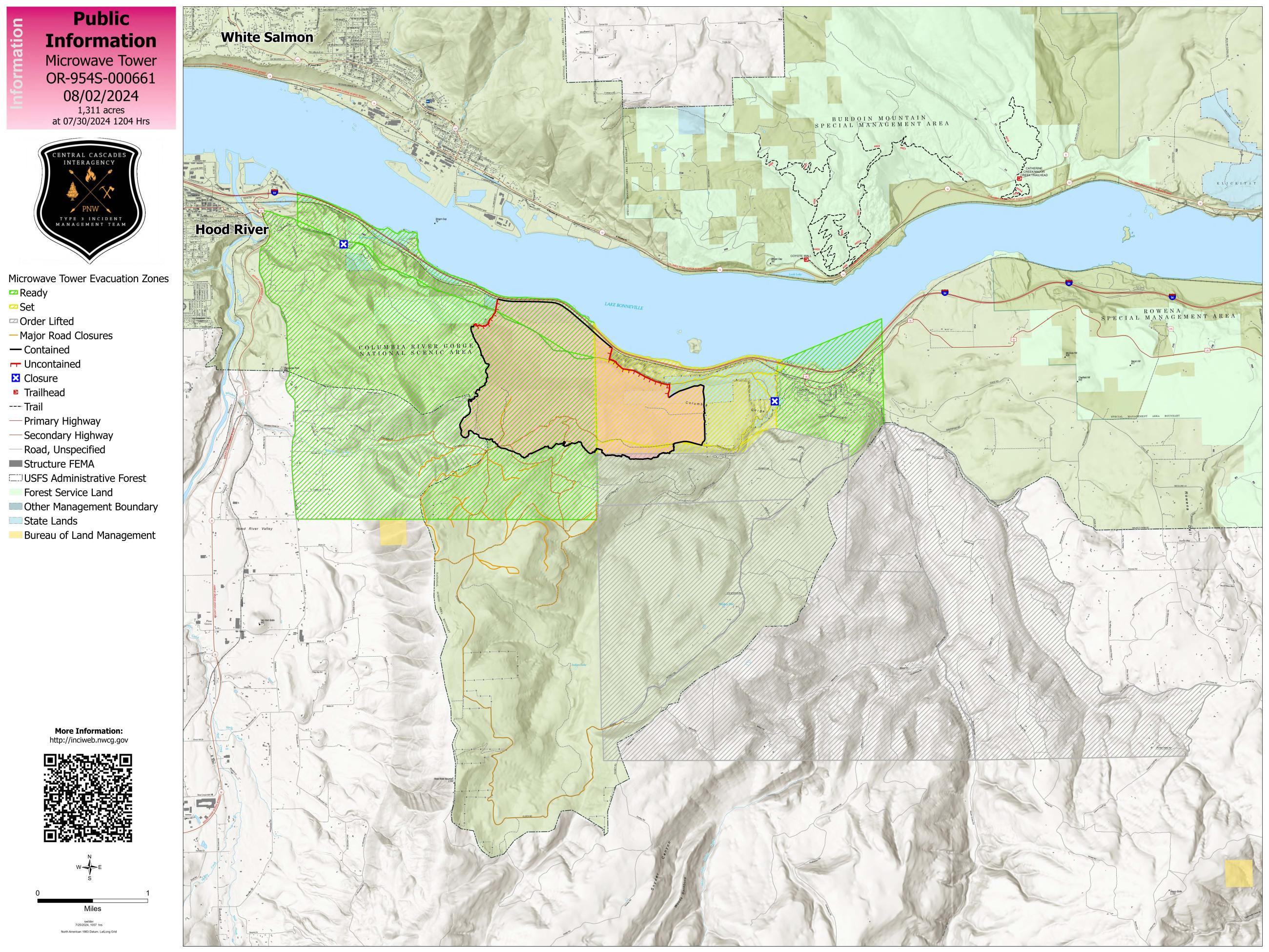 Microwave Tower Fire Public Information Map, August 2, 2024