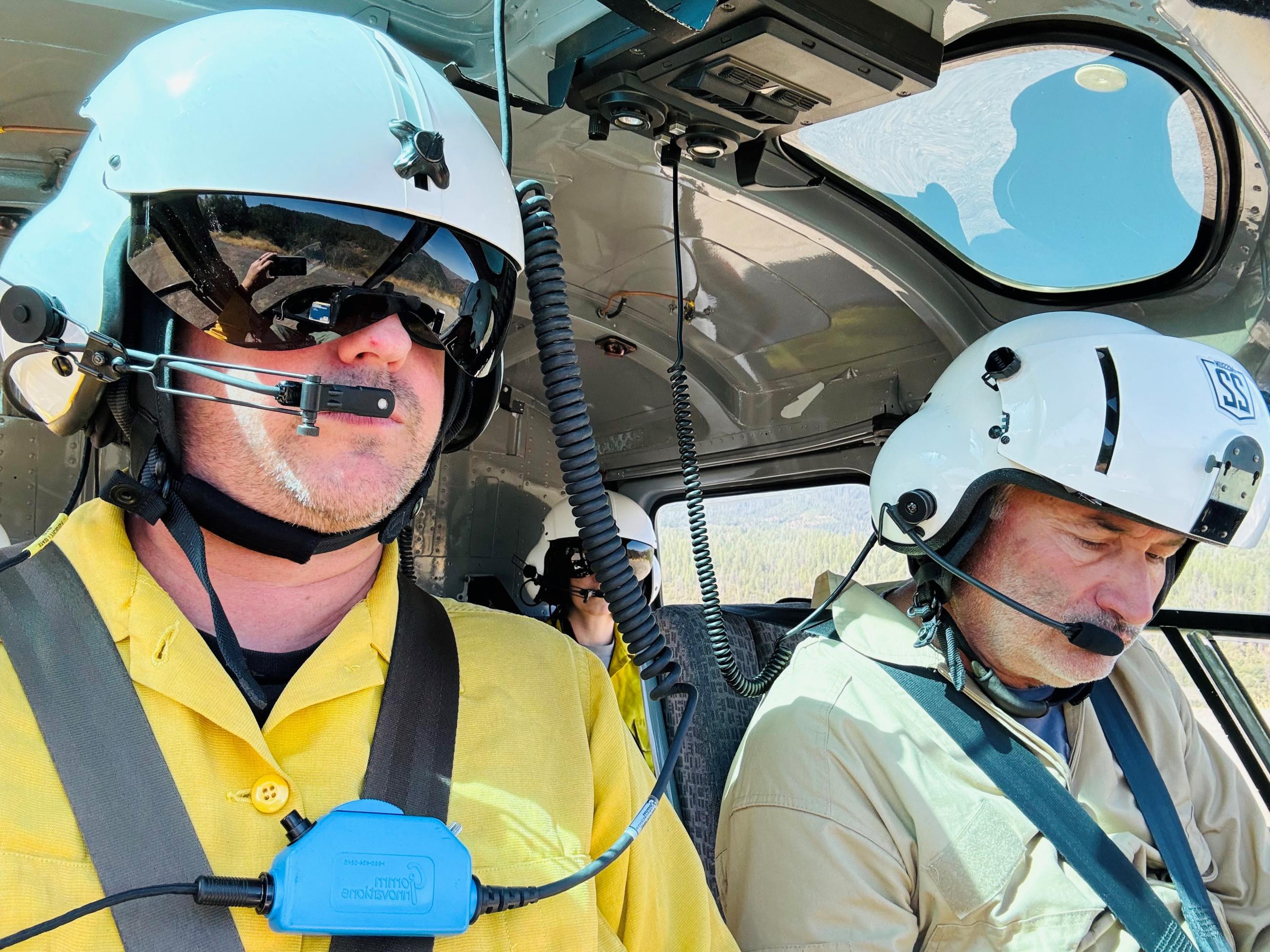Image showing Helicopter Flight Crew Assisting BAER Specialist Assess Park Burn Area with Aerial Reconnaissance Survey