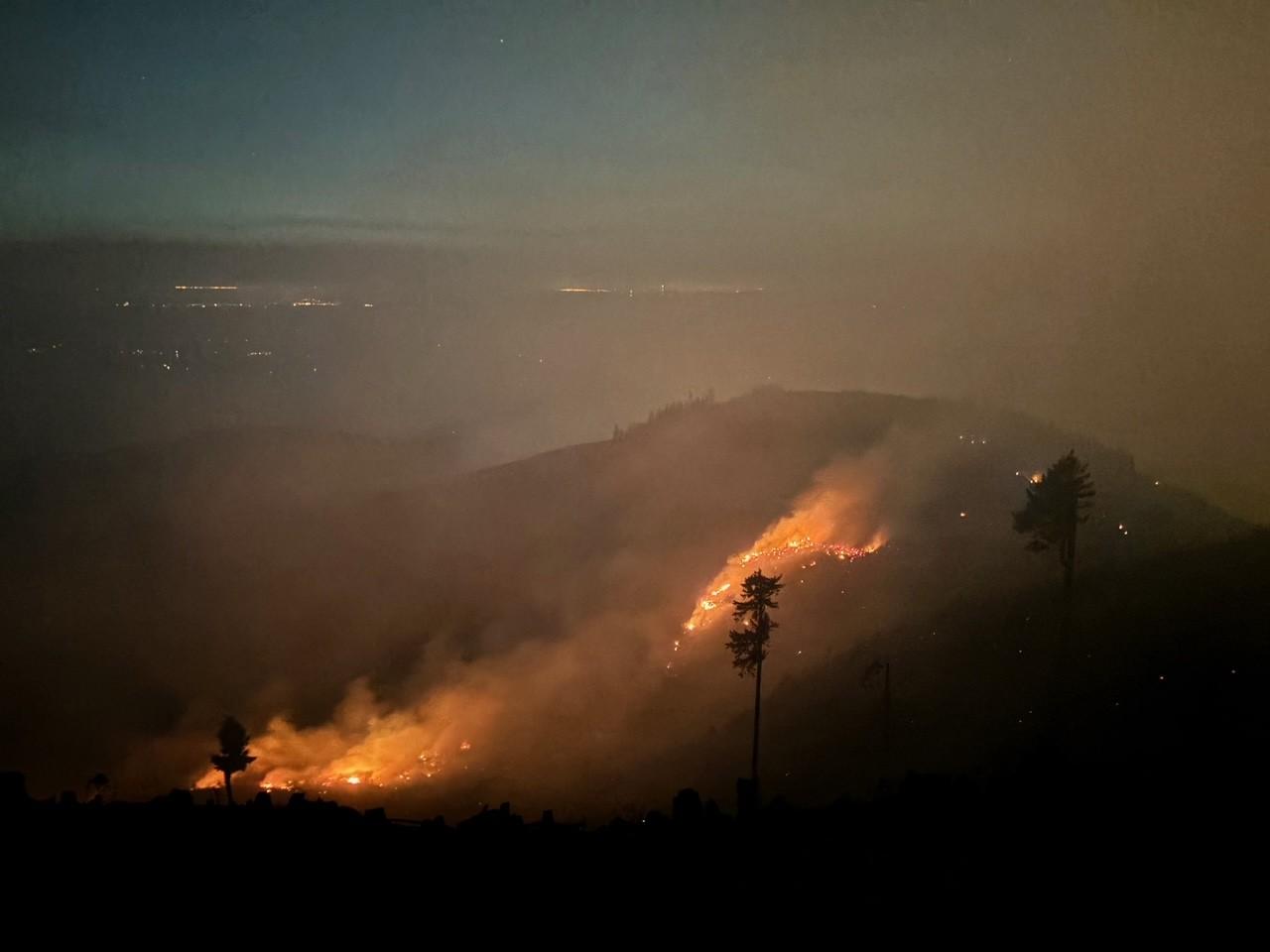 2620 Road Fire burning up the ridge during Night Shift 08/16/2024