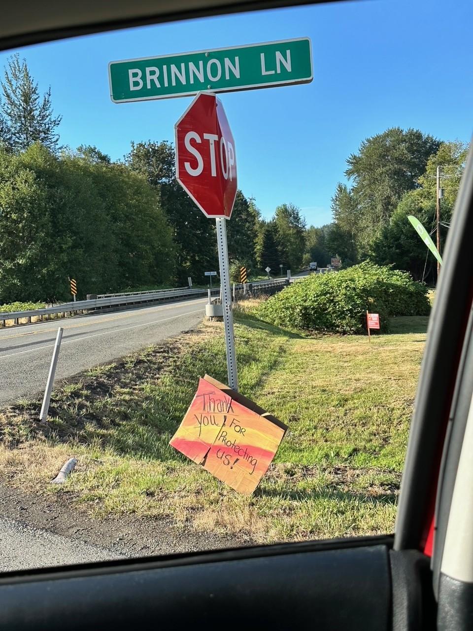 Thank you sign at the 2620 Road Fire 08/19/24
