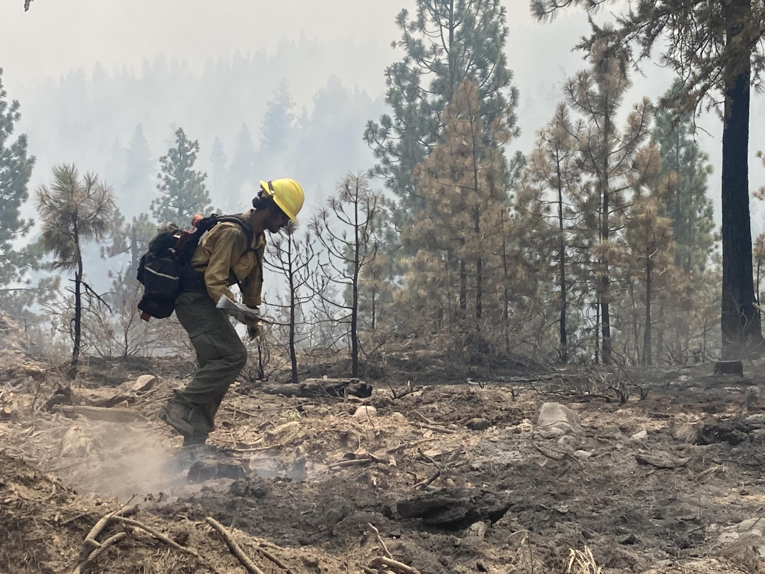 Firefighter working on mop up 