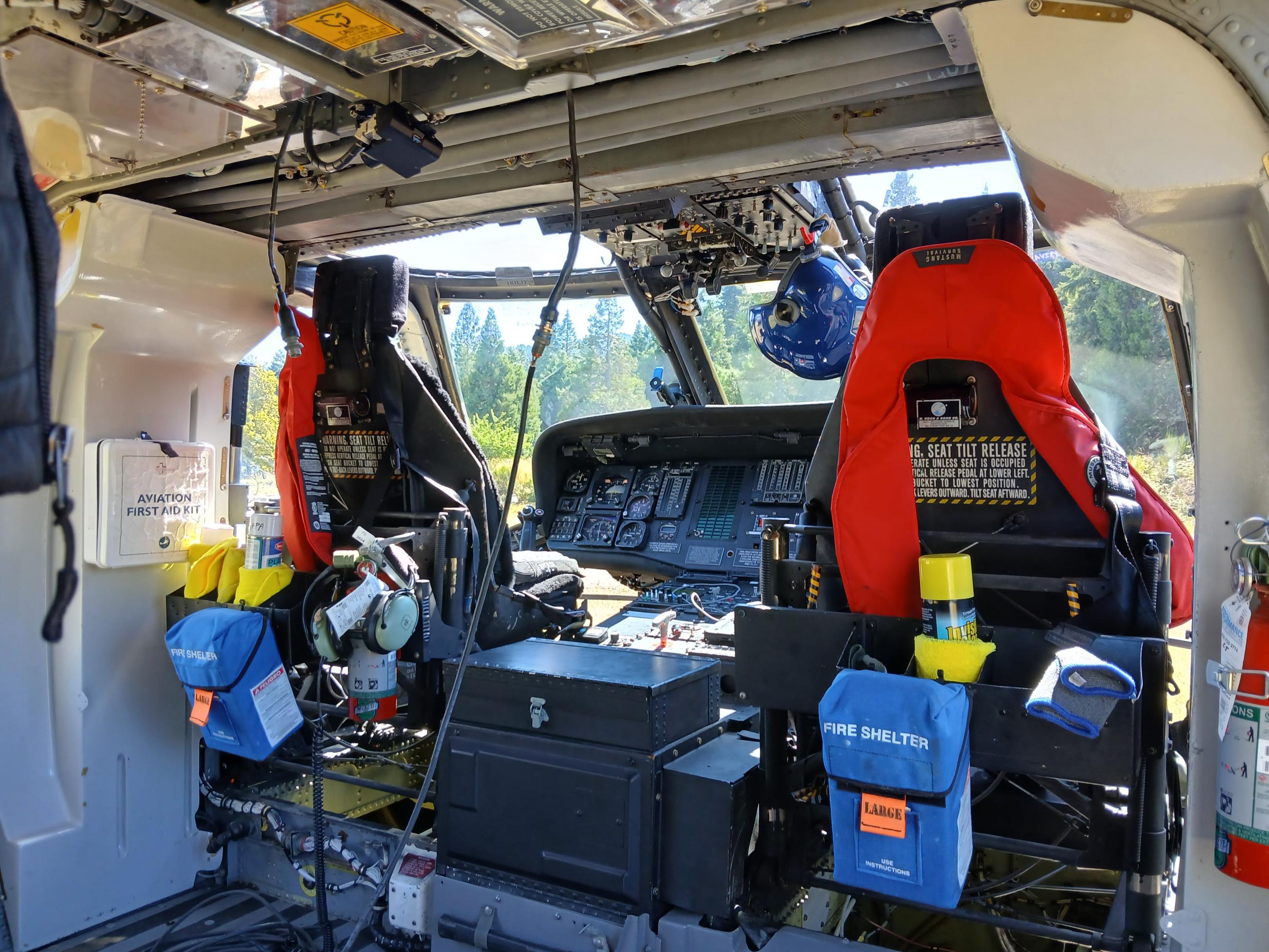 This photo shows a type 1 helicopter cockpit at the Willamette Complex Fires.