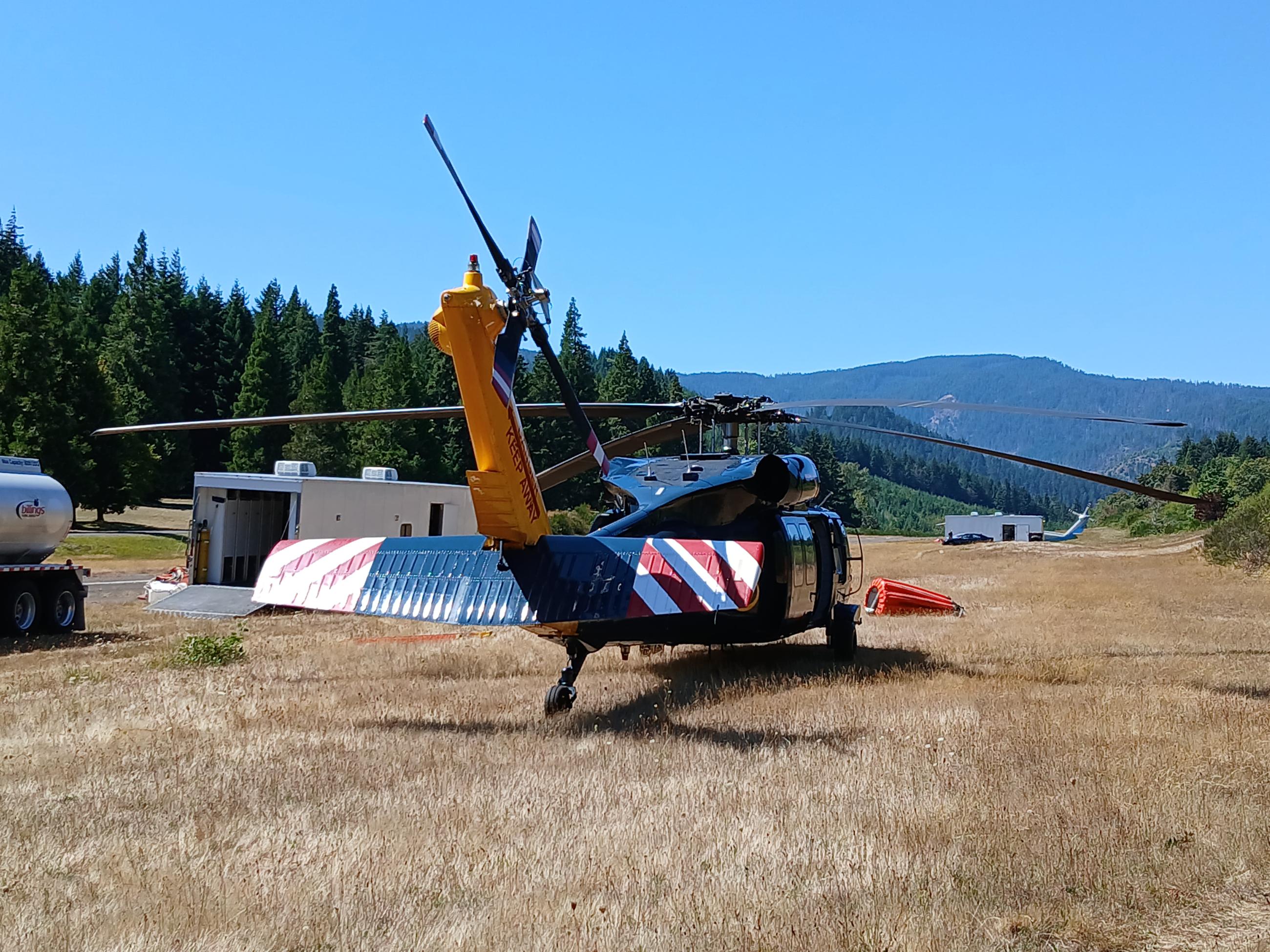 This photo shows a type 1 helicopter assigned to the Willamette Complex Fires.