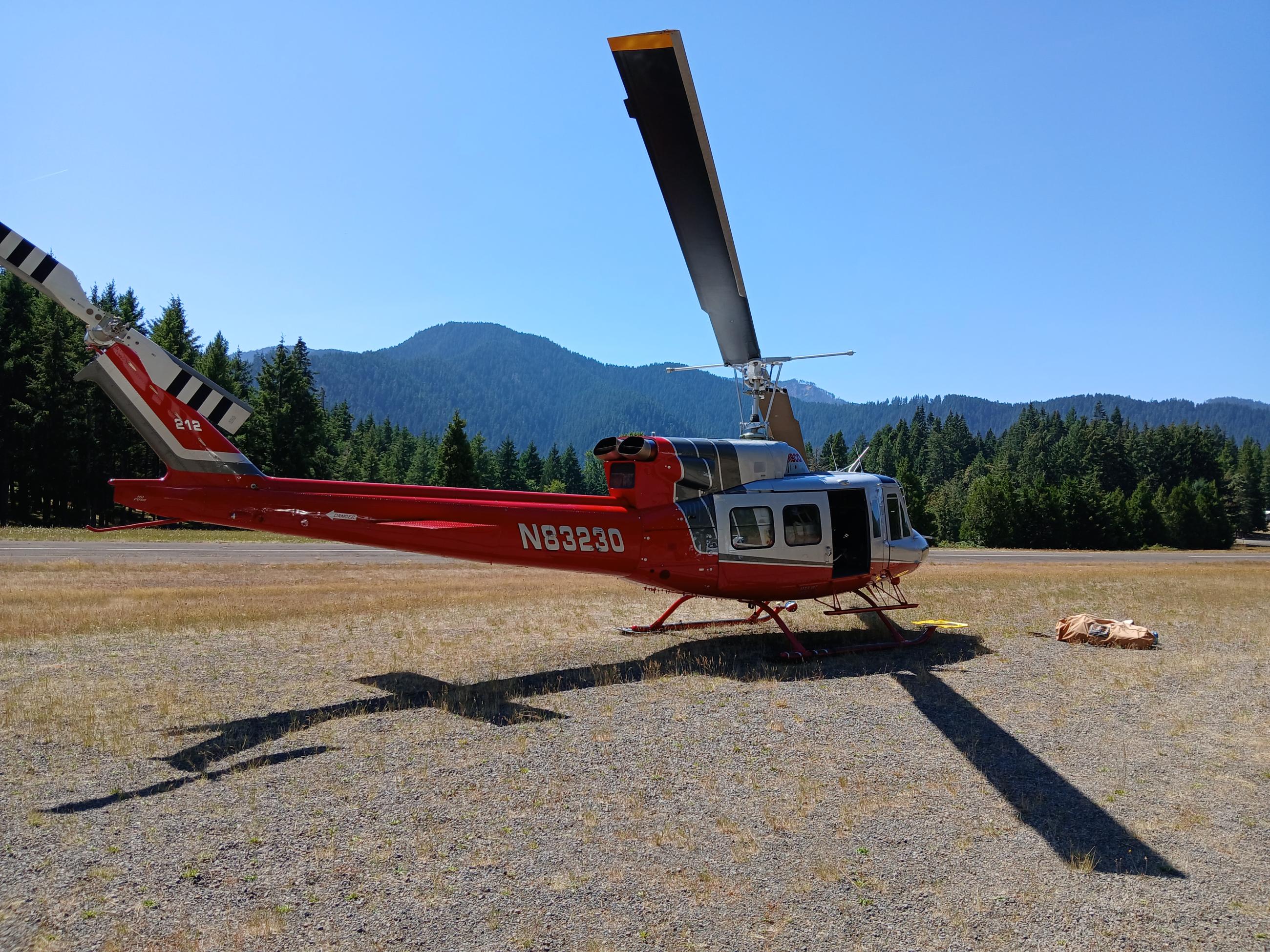 This photo shows a type 2 helicopter assigned to the Willamette Complex Fires.