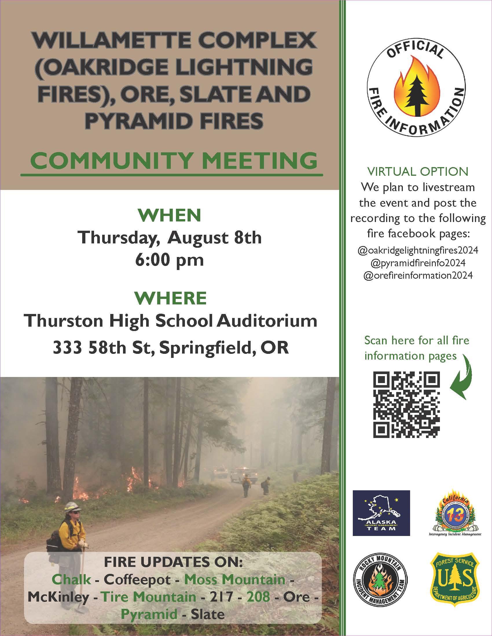 Willamette Complex Community Meeting, Thursday, August 6, 6 p.m. Thurston High School