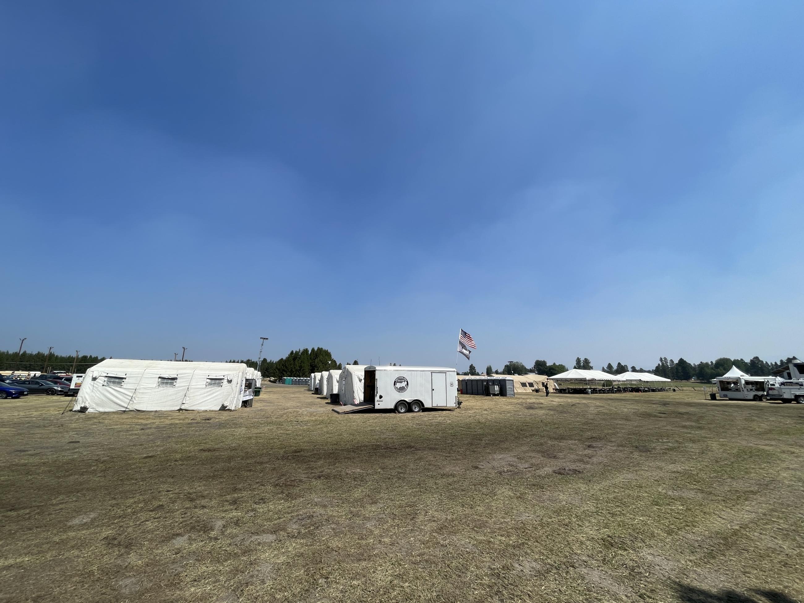 Flags flying over ICP Incident Command Post